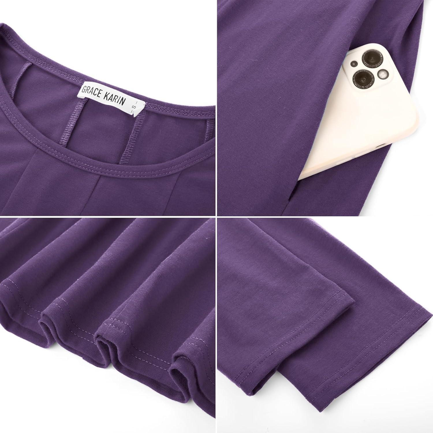 imageGRACE KARIN Fall Dresses for Women 2025 Casual 34 Sleeve Dress A Line Fit and Flare Midi Dress with PocketsPurple