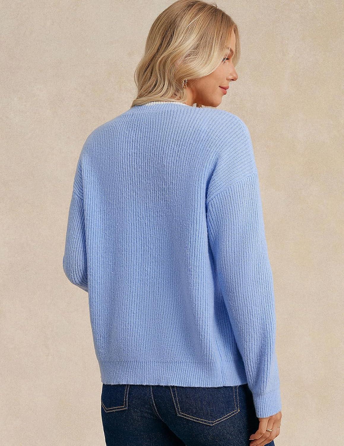 imageGRACE KARIN Flower Sweater Cardigan for Women Button Down Long Sleeve Cardigans Embroidered Open Front JacketBlue