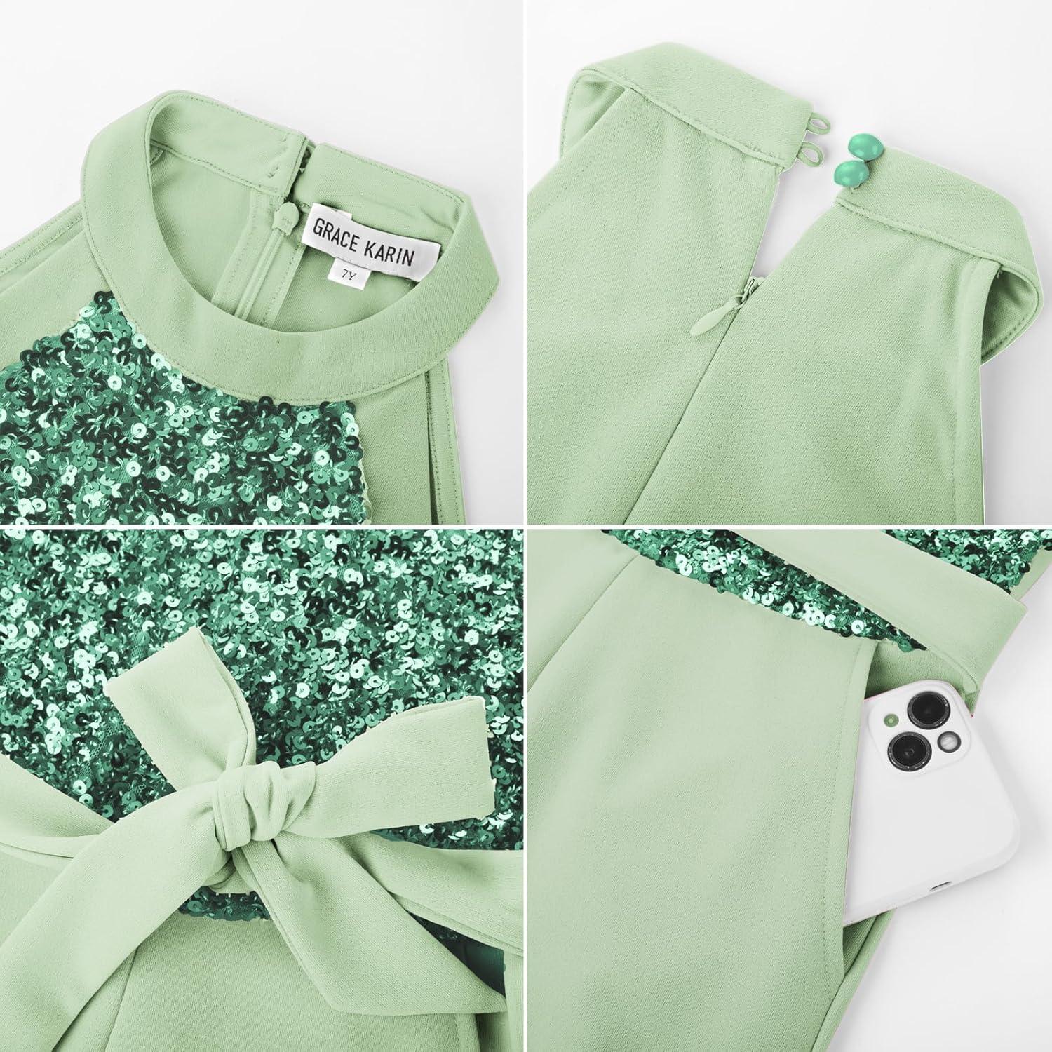 imageGRACE KARIN Girls Jumpsuit Tween Sequin Trendy Party Halter Shinny Dance Formal Romper Bodysuit 612Bean Green