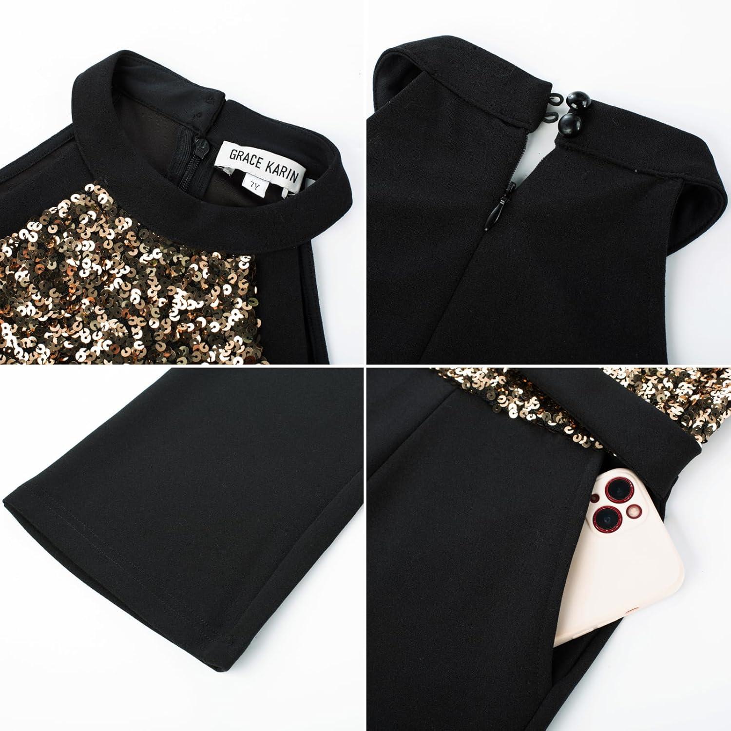 imageGRACE KARIN Girls Jumpsuit Tween Sequin Trendy Party Halter Shinny Dance Formal Romper Bodysuit 612Black
