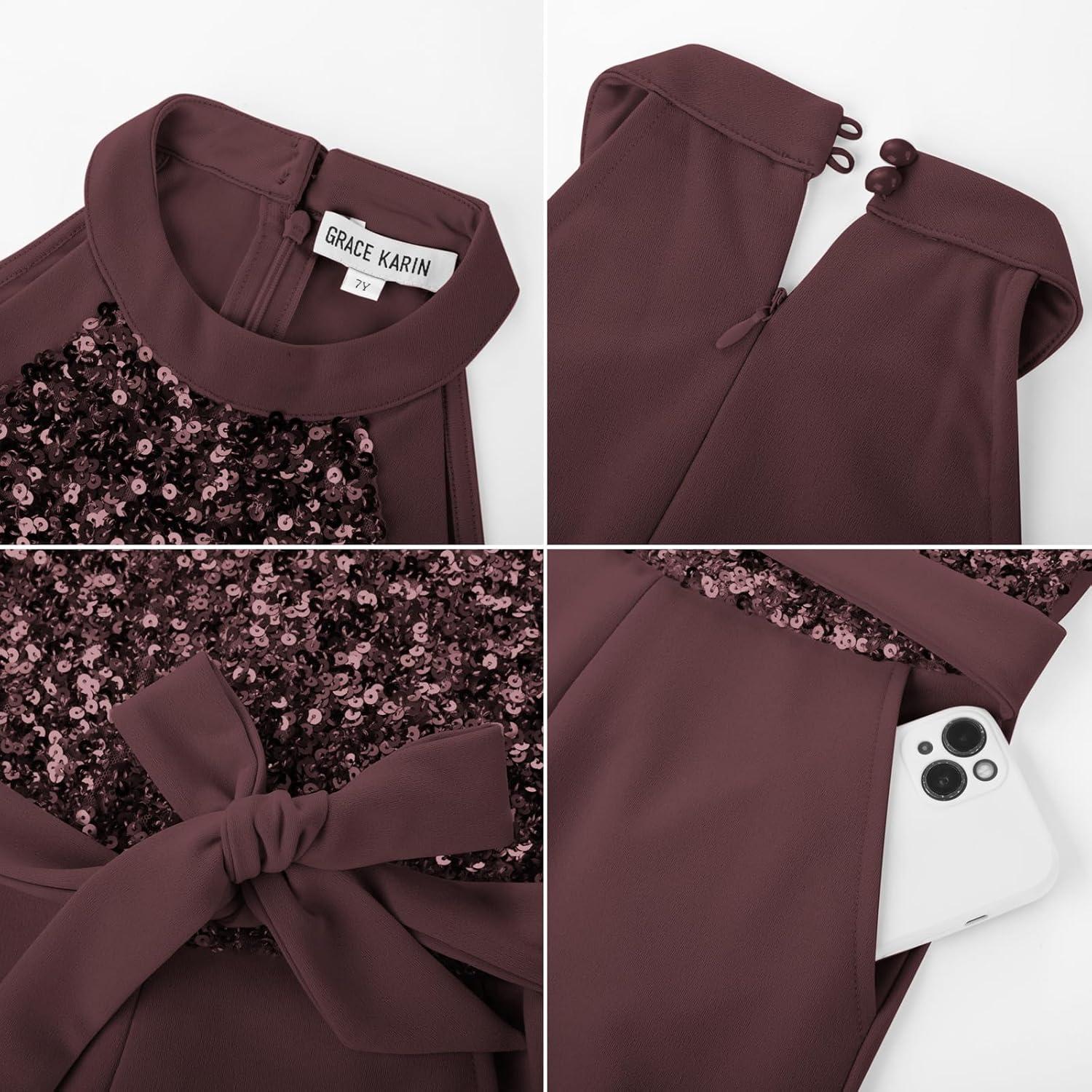 imageGRACE KARIN Girls Jumpsuit Tween Sequin Trendy Party Halter Shinny Dance Formal Romper Bodysuit 612Brown