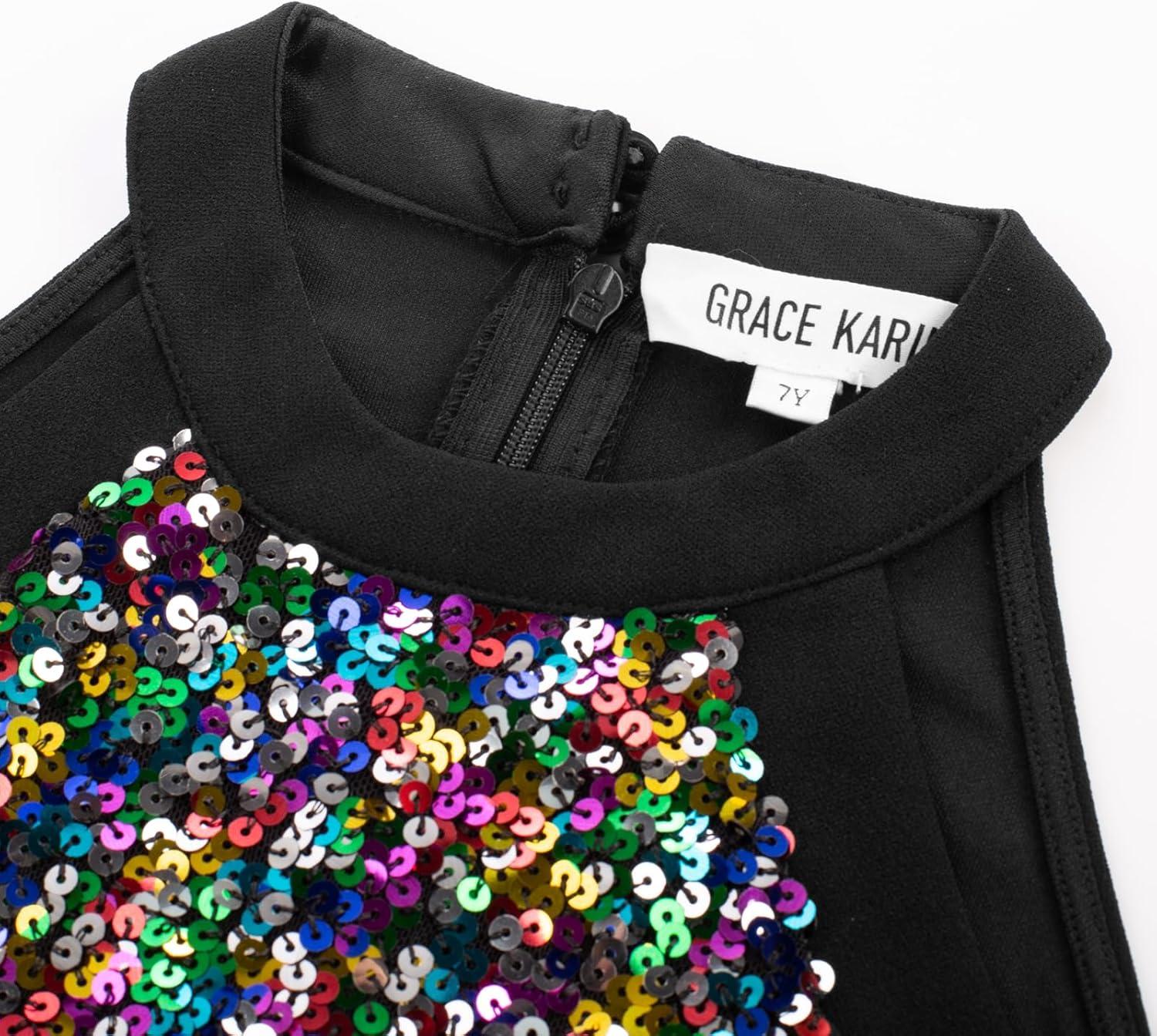 imageGRACE KARIN Girls Jumpsuit Tween Sequin Trendy Party Halter Shinny Dance Formal Romper Bodysuit 612Dreamy Black