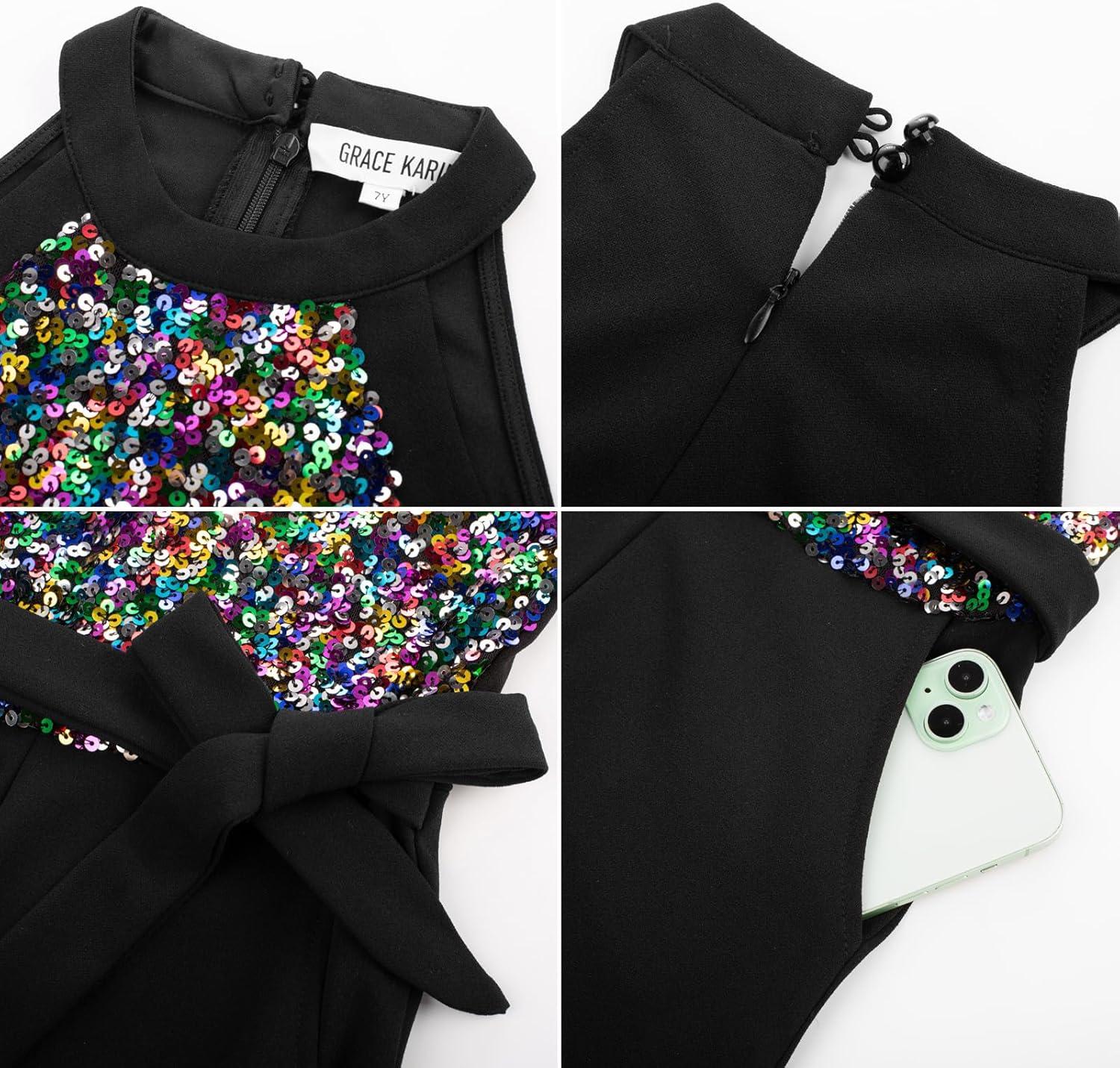 imageGRACE KARIN Girls Jumpsuit Tween Sequin Trendy Party Halter Shinny Dance Formal Romper Bodysuit 612Dreamy Black