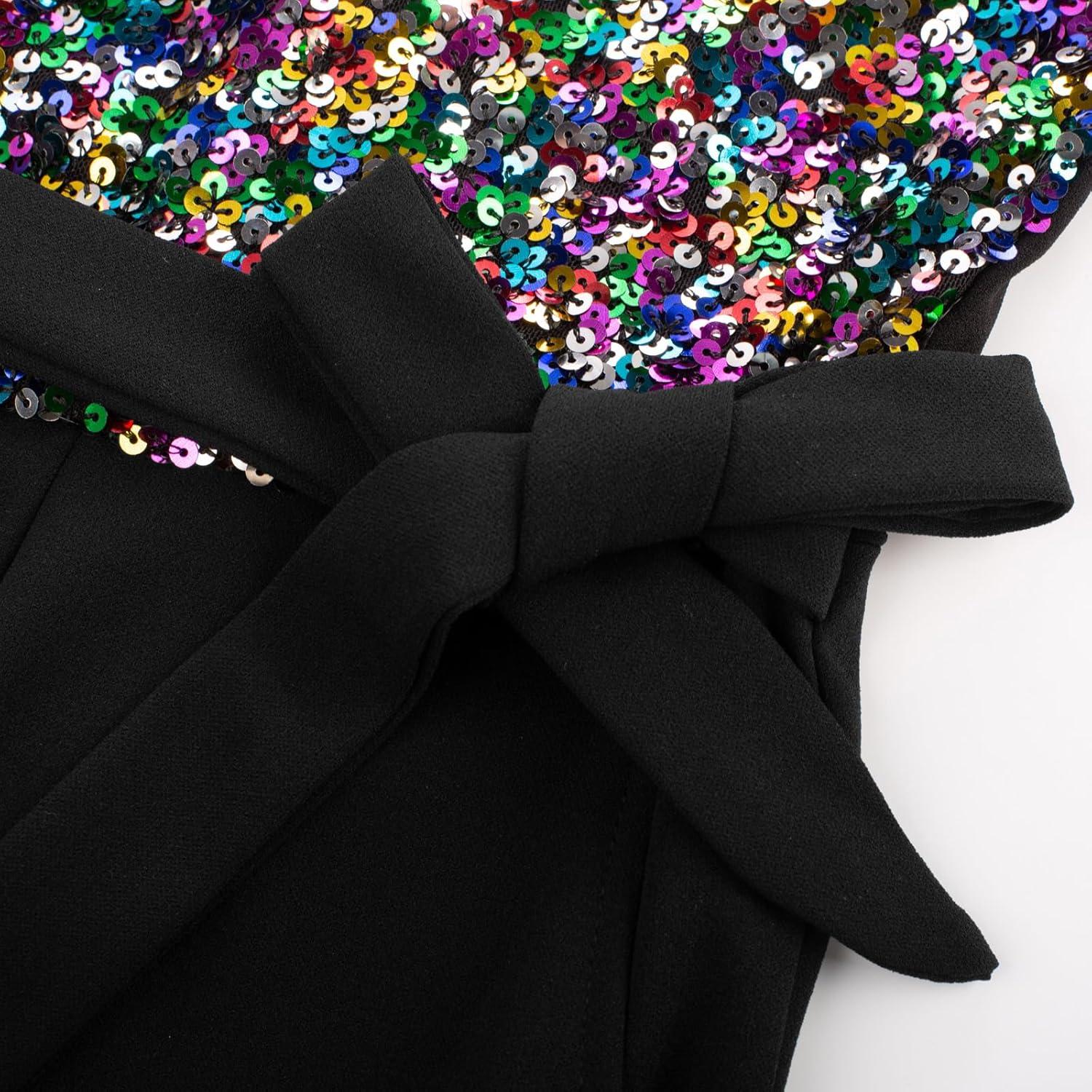 imageGRACE KARIN Girls Jumpsuit Tween Sequin Trendy Party Halter Shinny Dance Formal Romper Bodysuit 612Dreamy Black