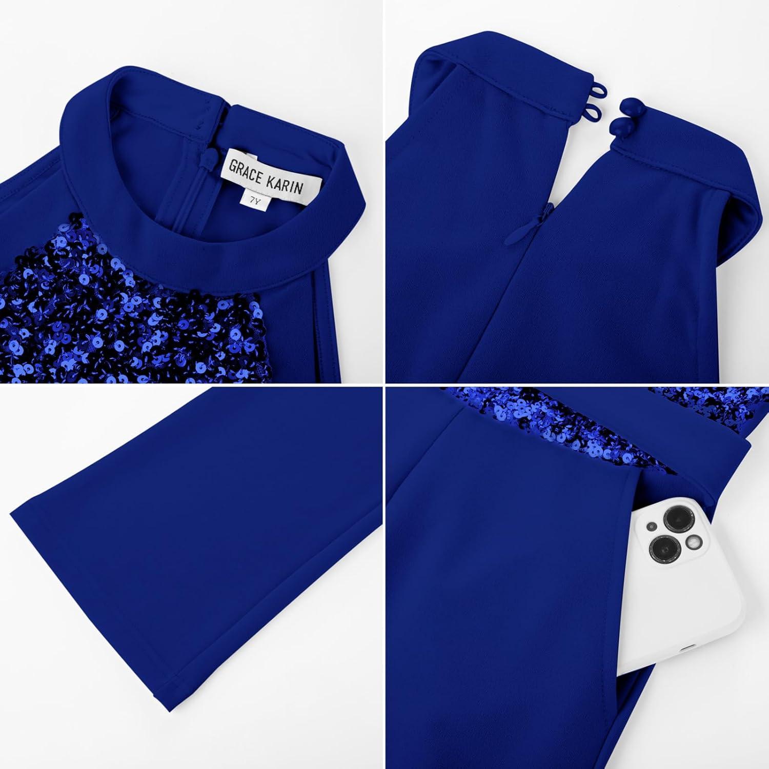 imageGRACE KARIN Girls Jumpsuit Tween Sequin Trendy Party Halter Shinny Dance Formal Romper Bodysuit 612Spakle Blue