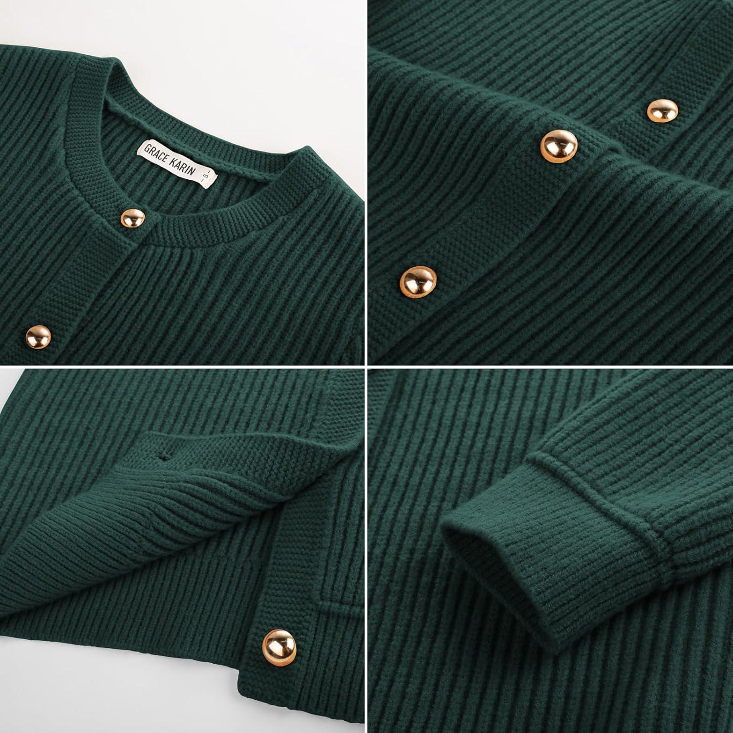 imageGRACE KARIN Knit Cardigan Sweaters for Women Long Sleeve Ribbed Button Up Sweater 2026 Spring Casual JacketGreen