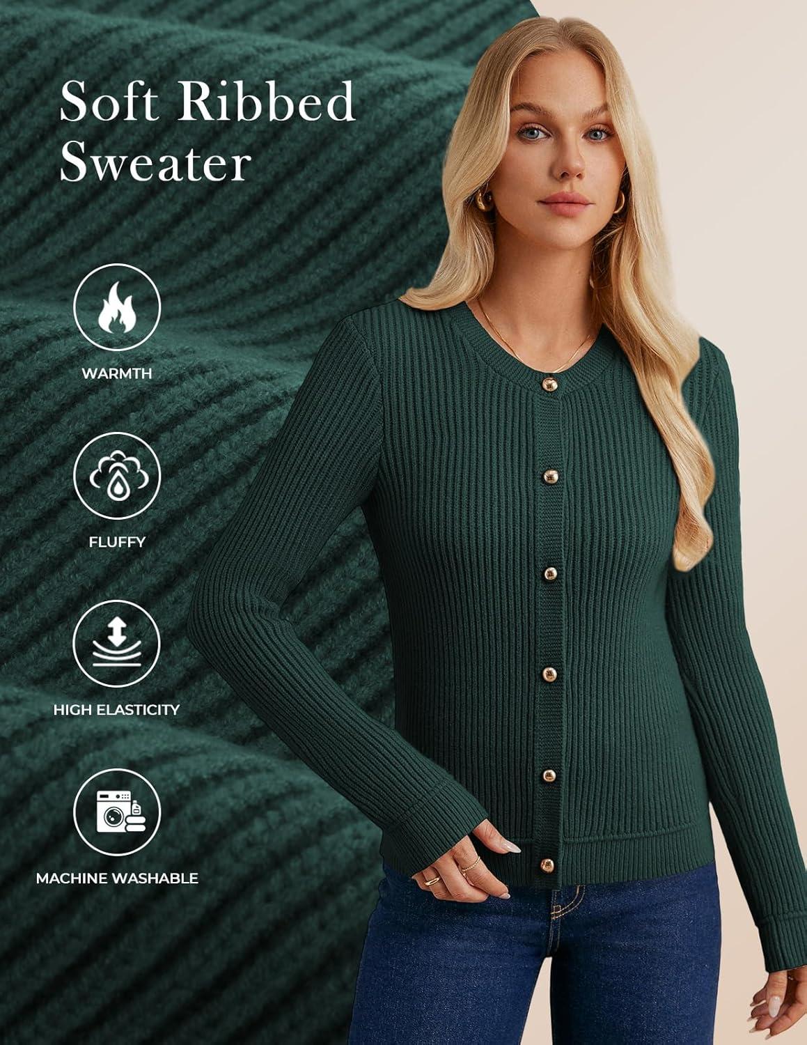 imageGRACE KARIN Knit Cardigan Sweaters for Women Long Sleeve Ribbed Button Up Sweater 2026 Spring Casual JacketGreen