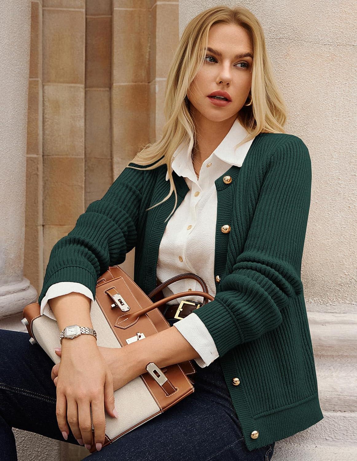 imageGRACE KARIN Knit Cardigan Sweaters for Women Long Sleeve Ribbed Button Up Sweater 2026 Spring Casual JacketGreen