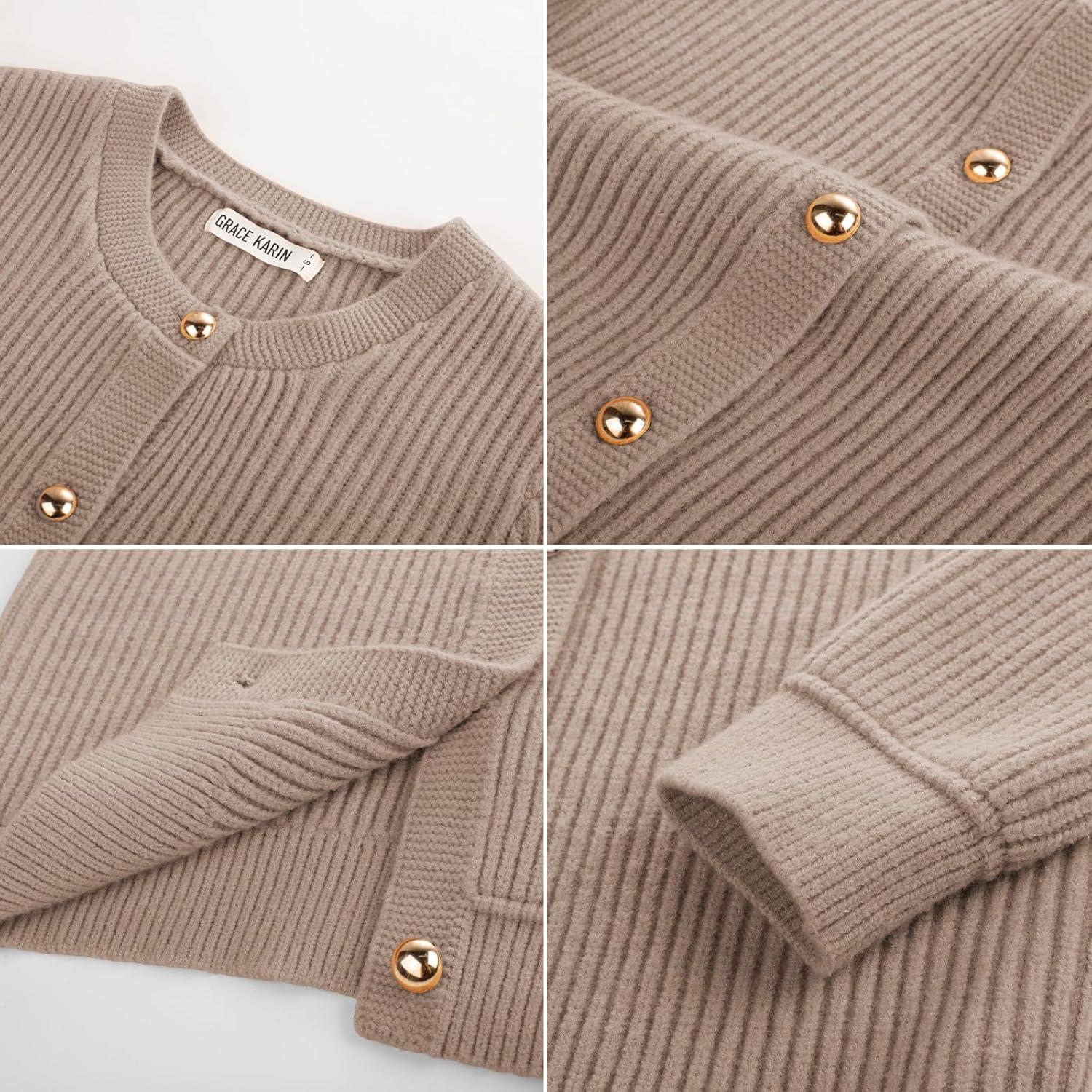 imageGRACE KARIN Knit Cardigan Sweaters for Women Long Sleeve Ribbed Button Up Sweater 2026 Spring Casual JacketLight Camel