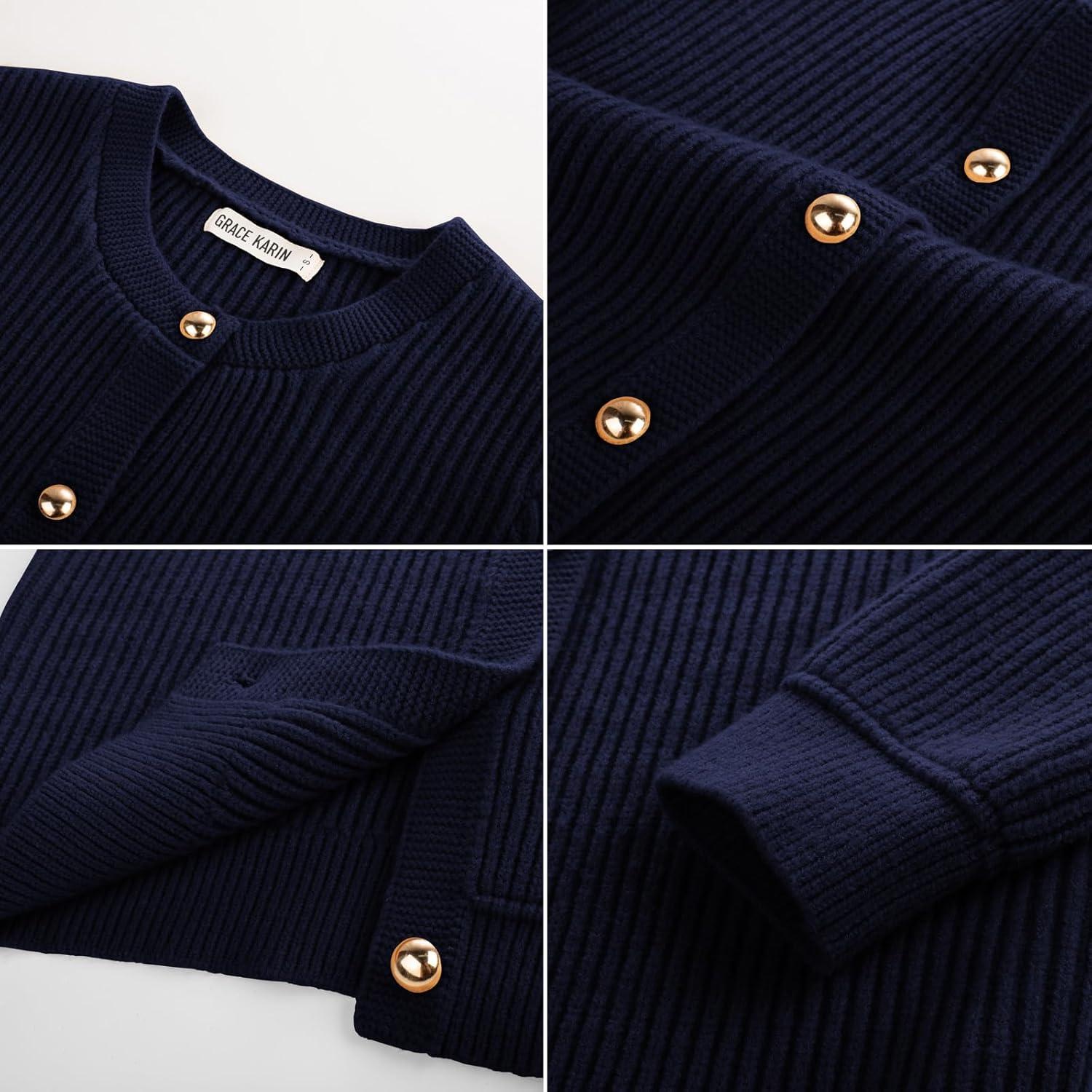 imageGRACE KARIN Knit Cardigan Sweaters for Women Long Sleeve Ribbed Button Up Sweater 2026 Spring Casual JacketNavy Blue
