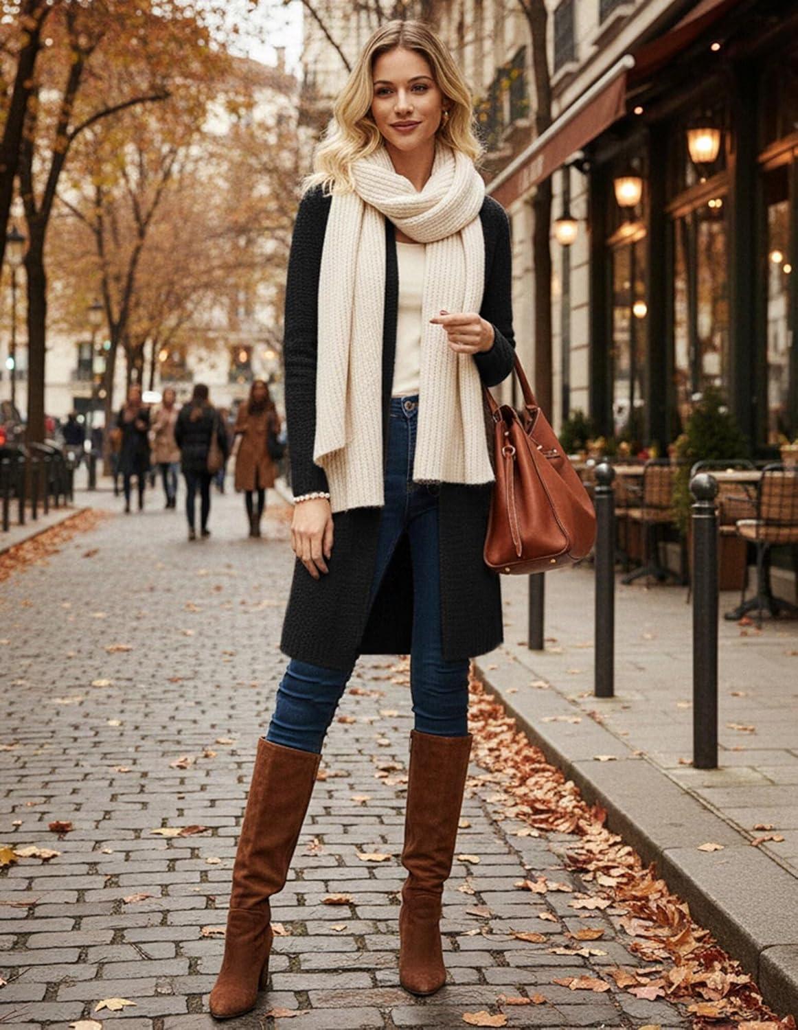 imageGRACE KARIN Long Cardigan Sweaters for Women Open Front Fuzzy Winter Coat Chunky Knit Winter Clothing with PocketsBlack