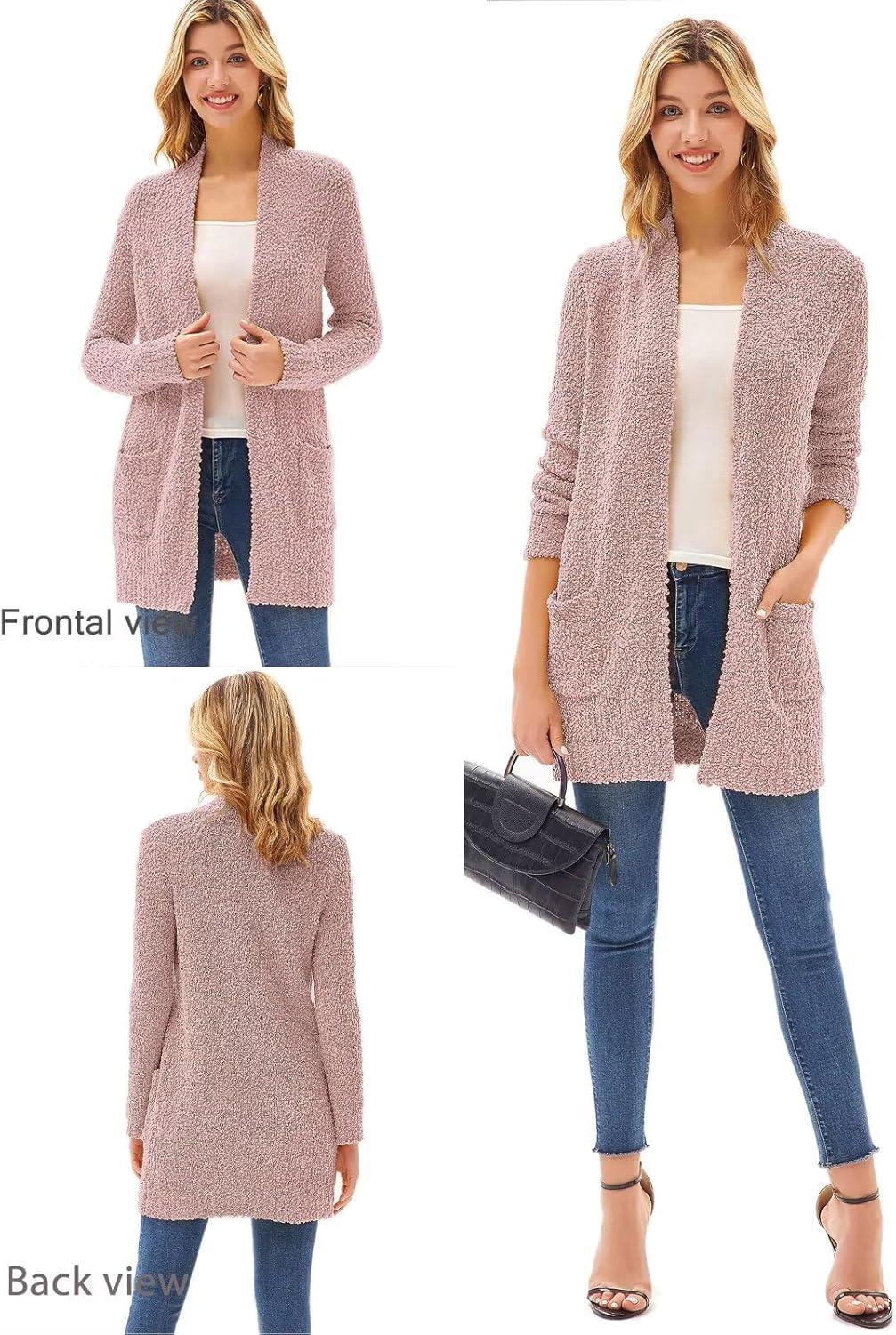 imageGRACE KARIN Long Cardigan Sweaters for Women Open Front Fuzzy Winter Coat Chunky Knit Winter Clothing with PocketsDusty Rose Pink