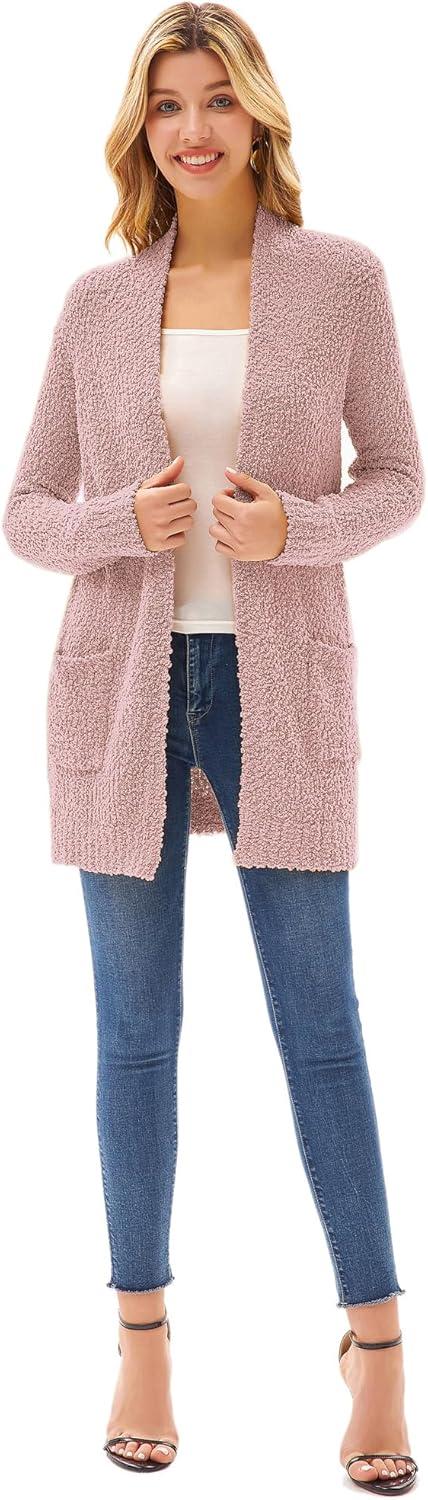 imageGRACE KARIN Long Cardigan Sweaters for Women Open Front Fuzzy Winter Coat Chunky Knit Winter Clothing with PocketsDusty Rose Pink