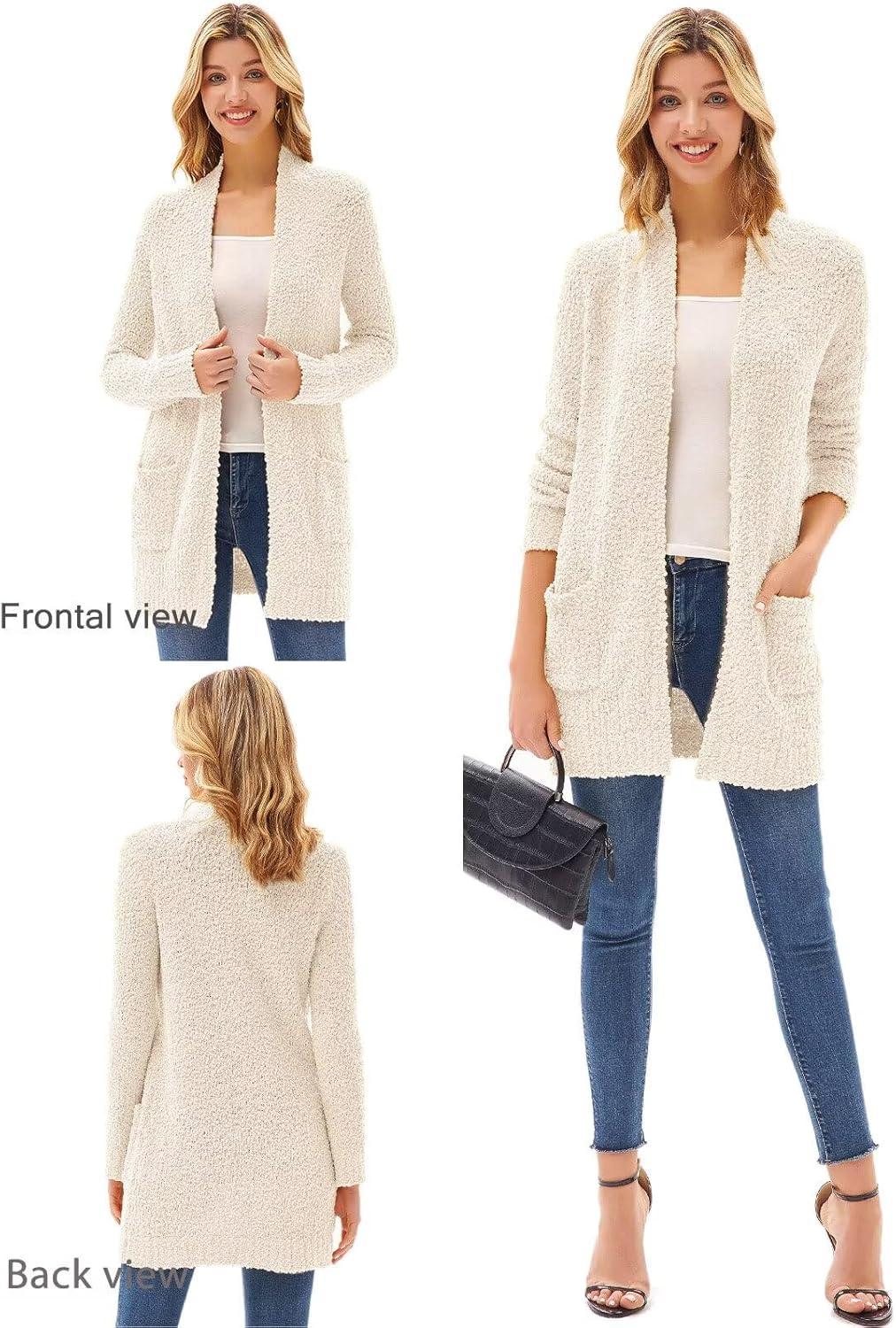 imageGRACE KARIN Long Cardigan Sweaters for Women Open Front Fuzzy Winter Coat Chunky Knit Winter Clothing with PocketsIvory