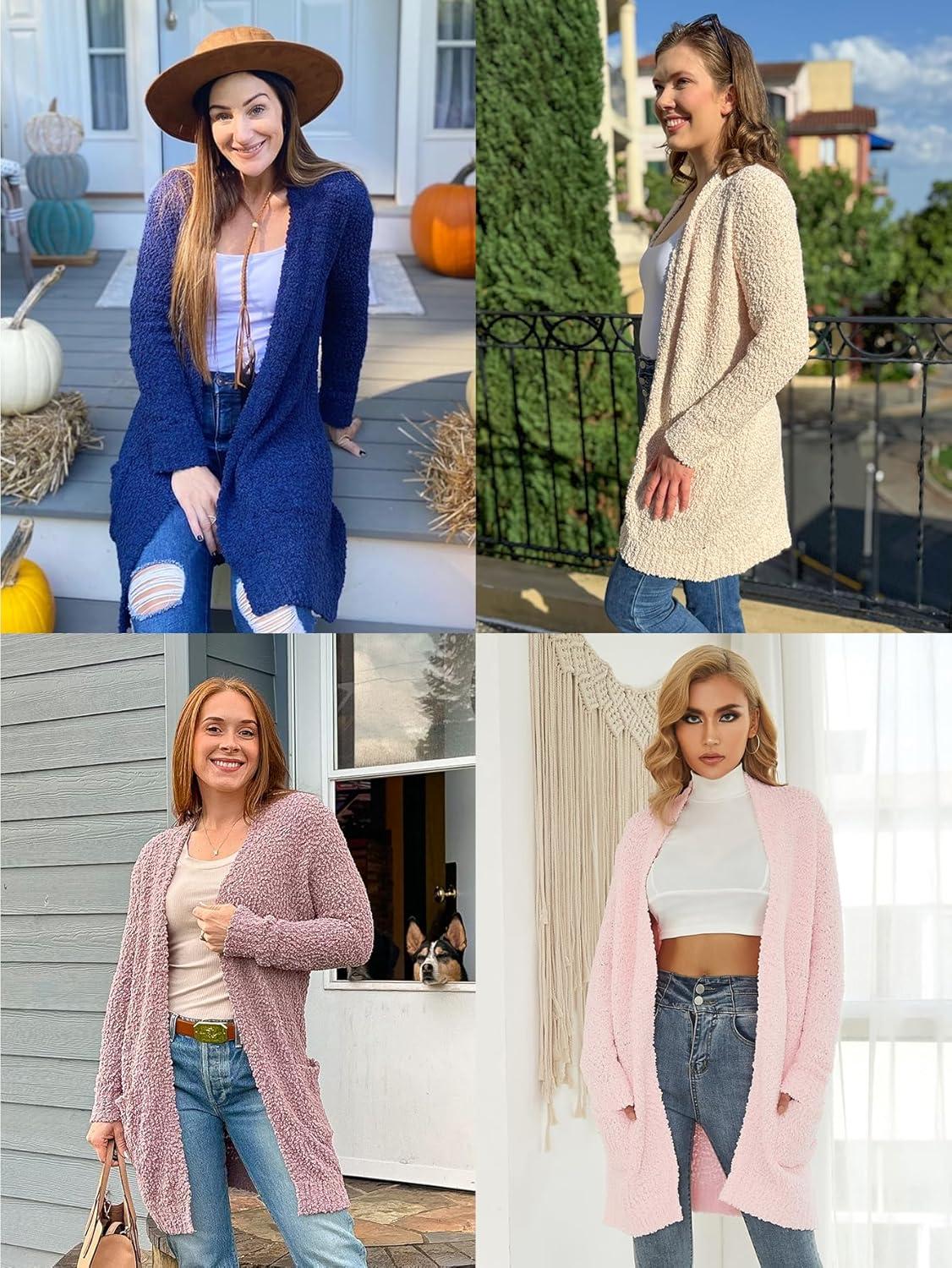 imageGRACE KARIN Long Cardigan Sweaters for Women Open Front Fuzzy Winter Coat Chunky Knit Winter Clothing with PocketsPink
