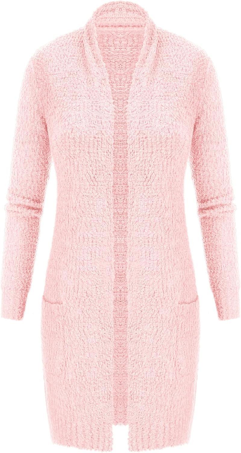 imageGRACE KARIN Long Cardigan Sweaters for Women Open Front Fuzzy Winter Coat Chunky Knit Winter Clothing with PocketsPink