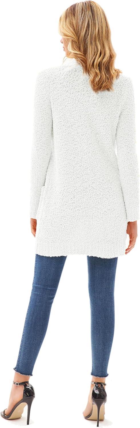 imageGRACE KARIN Long Cardigan Sweaters for Women Open Front Fuzzy Winter Coat Chunky Knit Winter Clothing with PocketsWhite