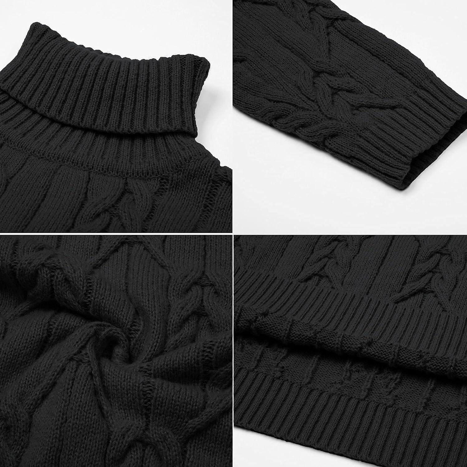 imageGRACE KARIN Men Turtleneck Sweater Long Sleeve Cable Knit Sweaters Slim Fit Mock Neck Twisted PulloverBlack