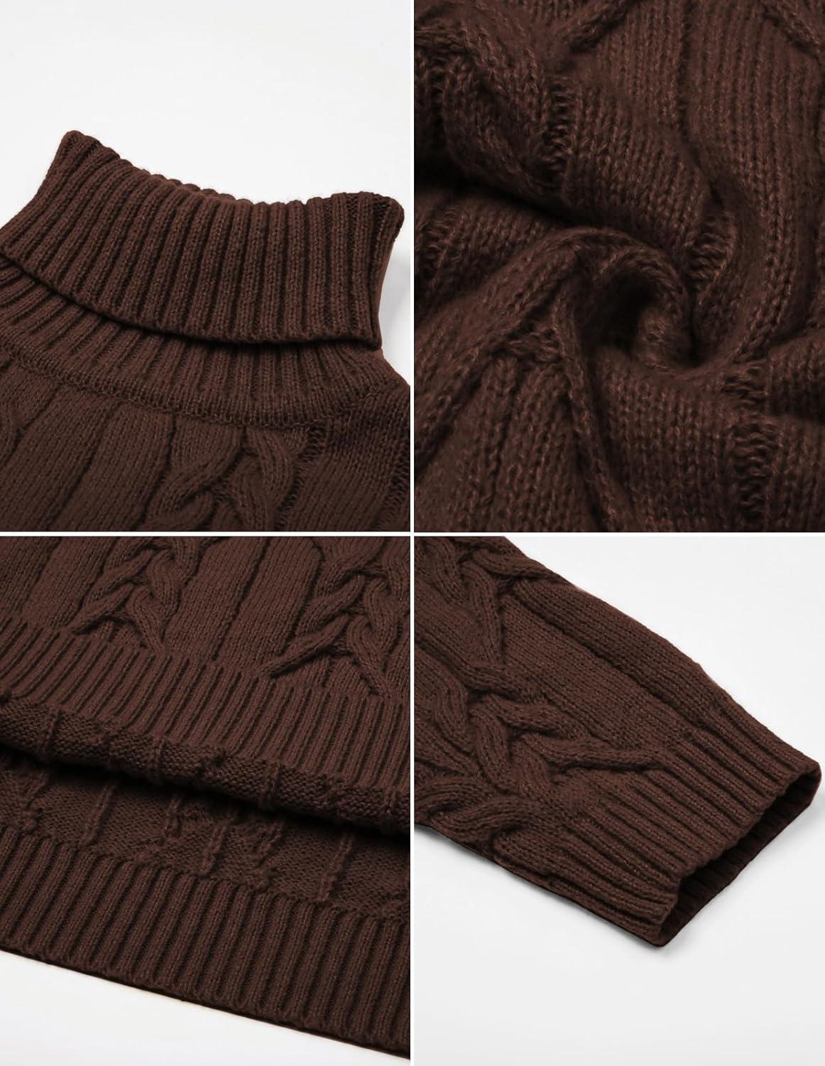 imageGRACE KARIN Men Turtleneck Sweater Long Sleeve Cable Knit Sweaters Slim Fit Mock Neck Twisted PulloverBrown