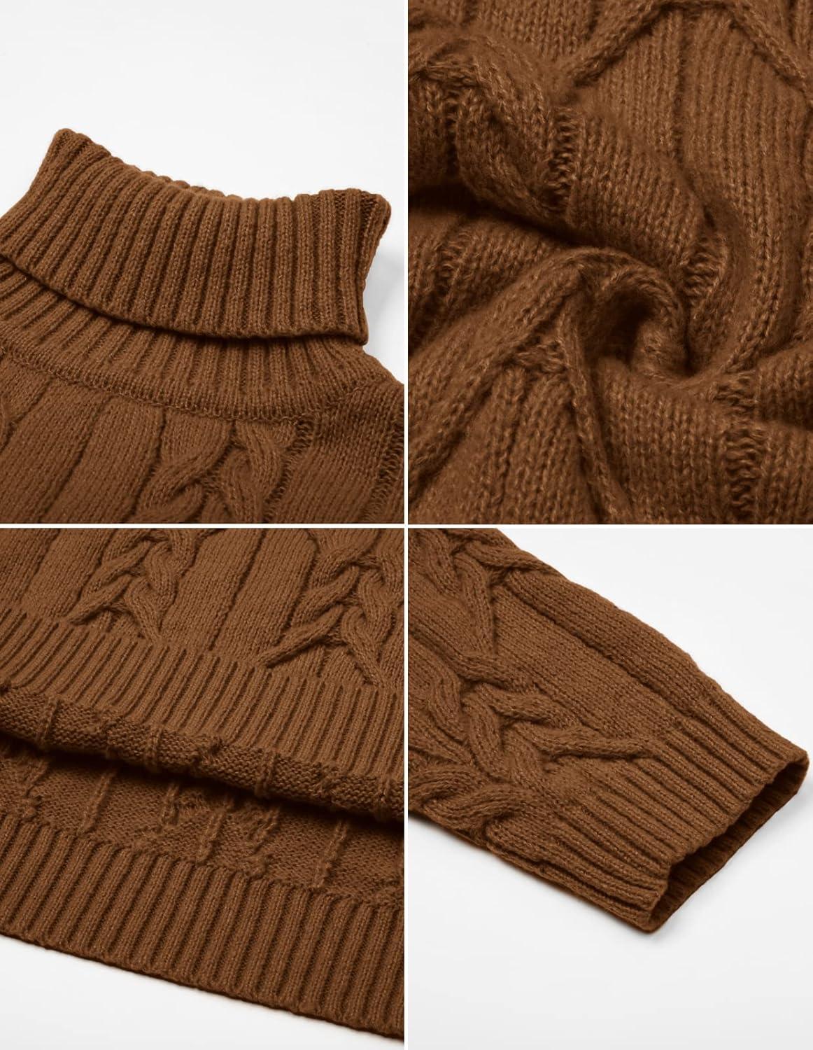imageGRACE KARIN Men Turtleneck Sweater Long Sleeve Cable Knit Sweaters Slim Fit Mock Neck Twisted PulloverCoffee