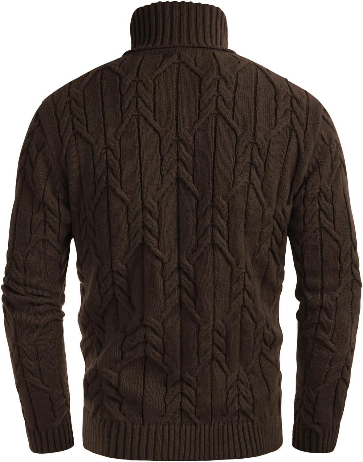 imageGRACE KARIN Men Turtleneck Sweater Long Sleeve Cable Knit Sweaters Slim Fit Mock Neck Twisted PulloverDark Coffee