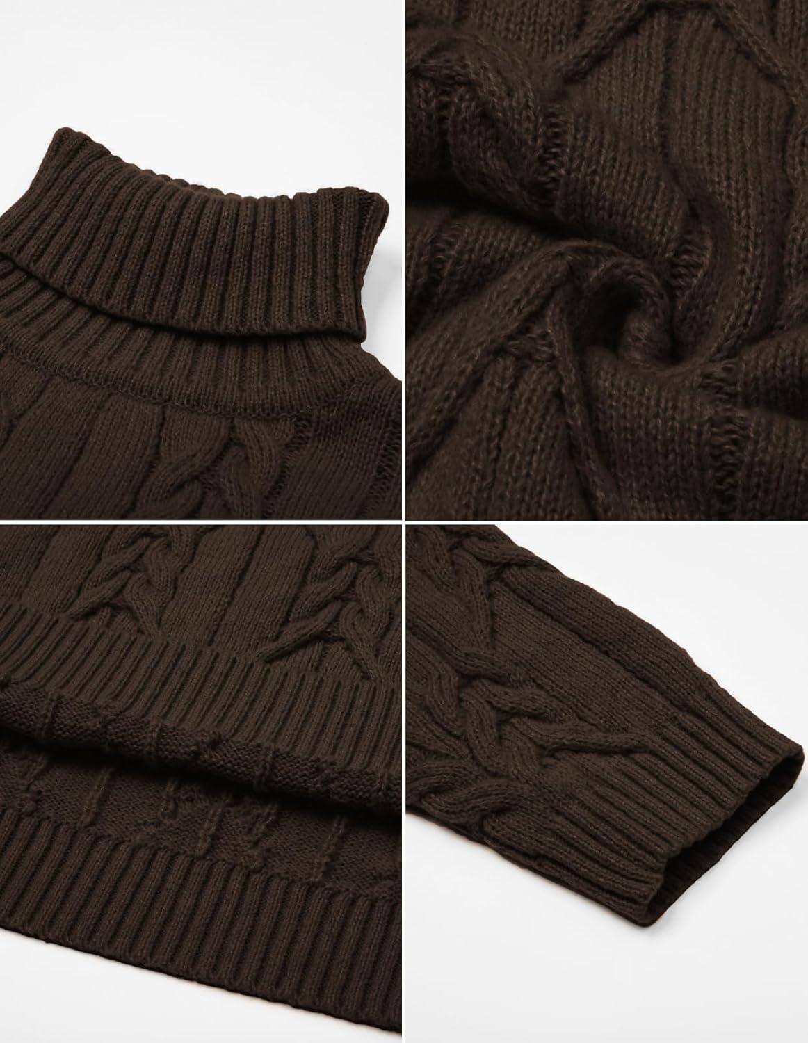 imageGRACE KARIN Men Turtleneck Sweater Long Sleeve Cable Knit Sweaters Slim Fit Mock Neck Twisted PulloverDark Coffee