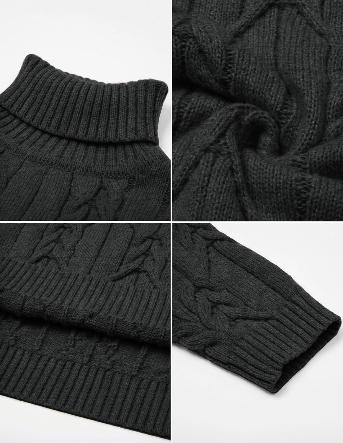 imageGRACE KARIN Men Turtleneck Sweater Long Sleeve Cable Knit Sweaters Slim Fit Mock Neck Twisted PulloverDark Gray