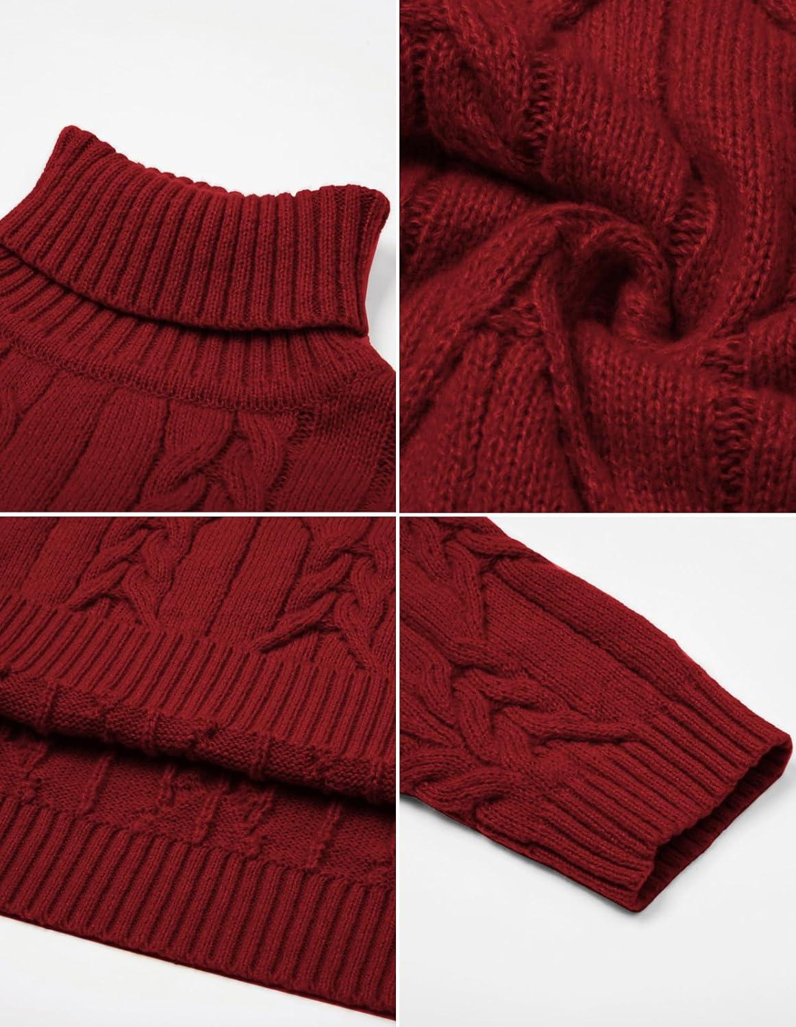 imageGRACE KARIN Men Turtleneck Sweater Long Sleeve Cable Knit Sweaters Slim Fit Mock Neck Twisted PulloverDark Red