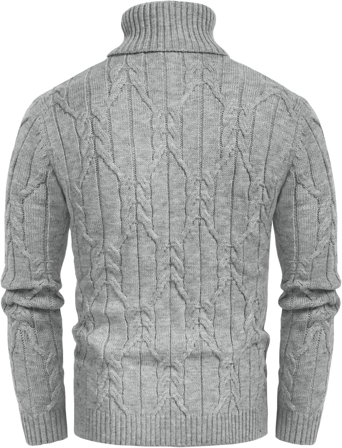 imageGRACE KARIN Men Turtleneck Sweater Long Sleeve Cable Knit Sweaters Slim Fit Mock Neck Twisted PulloverGrey Blue