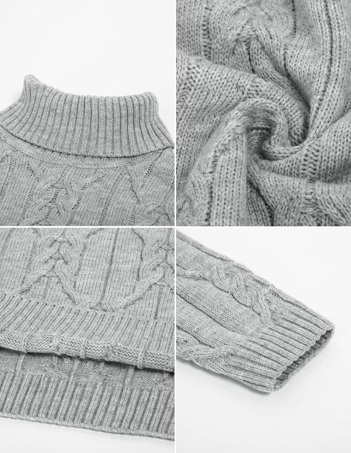 imageGRACE KARIN Men Turtleneck Sweater Long Sleeve Cable Knit Sweaters Slim Fit Mock Neck Twisted PulloverGrey Blue