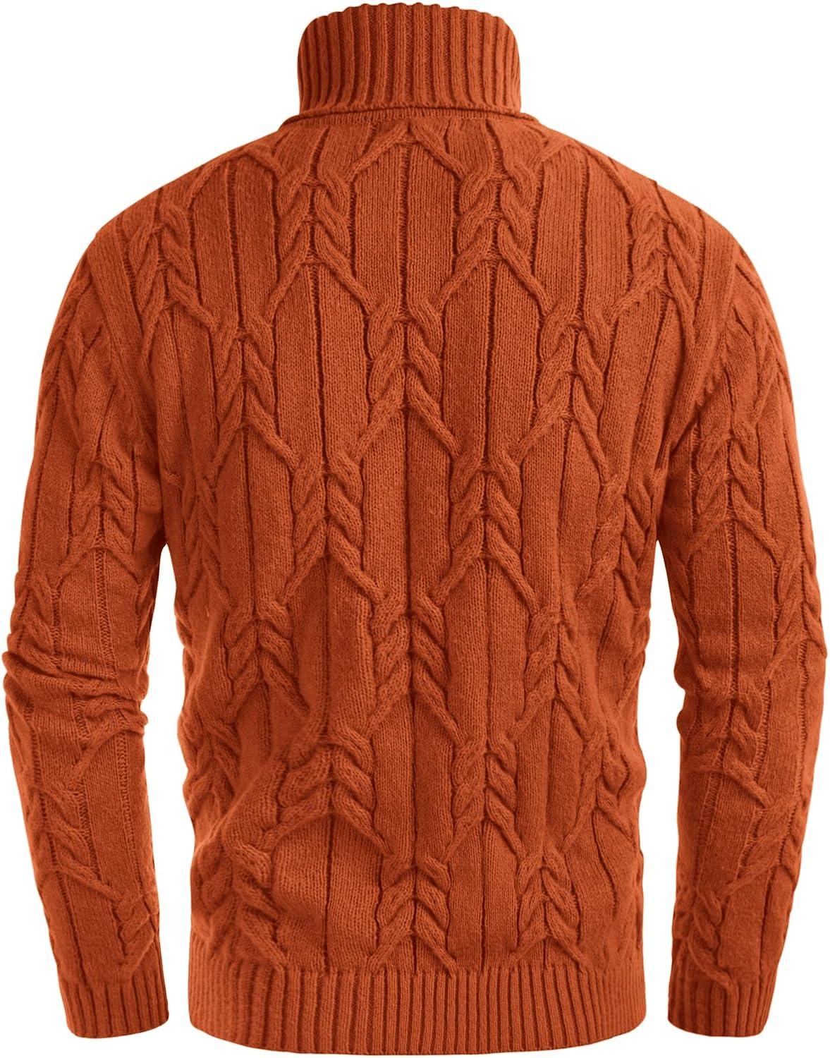 imageGRACE KARIN Men Turtleneck Sweater Long Sleeve Cable Knit Sweaters Slim Fit Mock Neck Twisted PulloverLight Rust Red