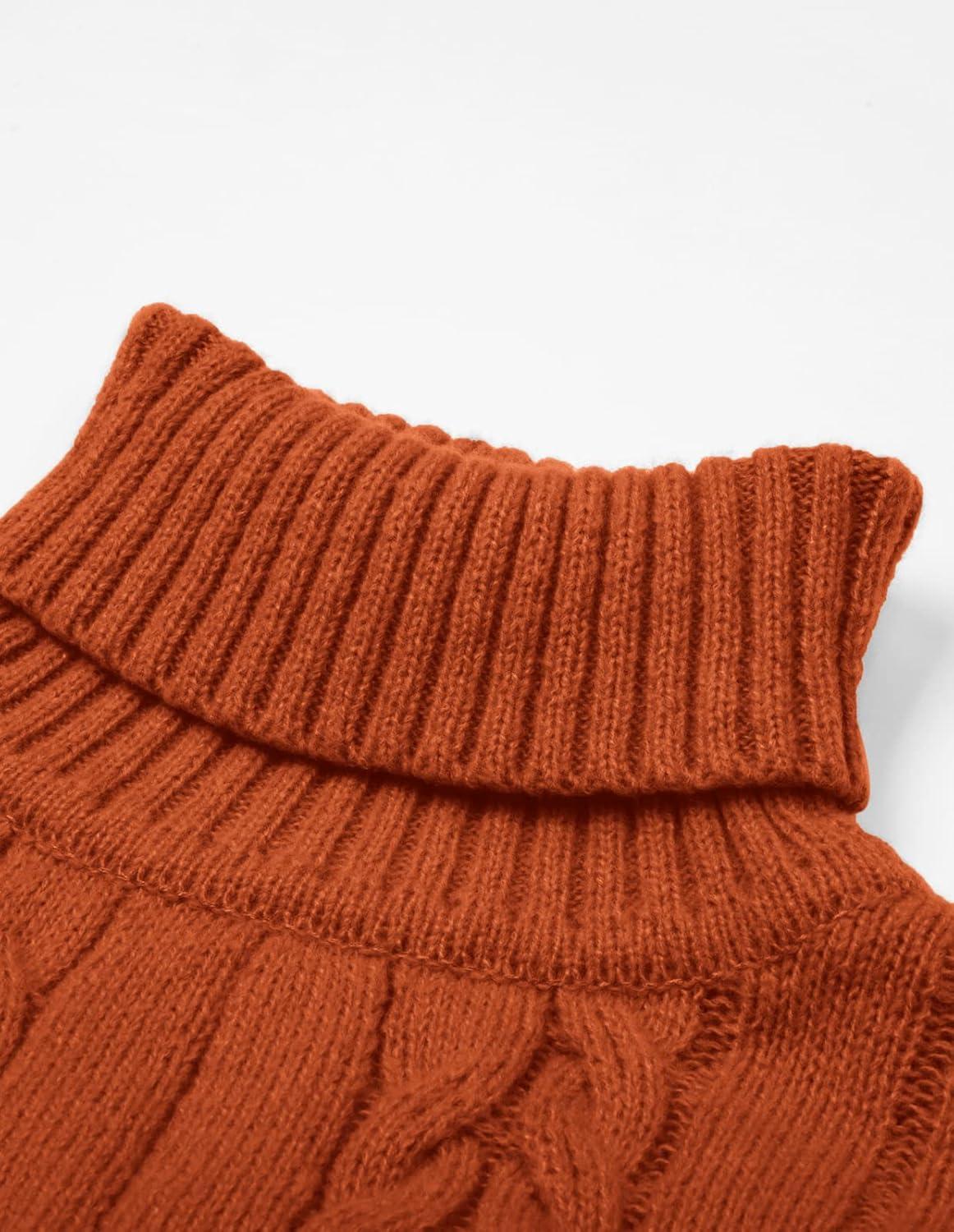 imageGRACE KARIN Men Turtleneck Sweater Long Sleeve Cable Knit Sweaters Slim Fit Mock Neck Twisted PulloverLight Rust Red