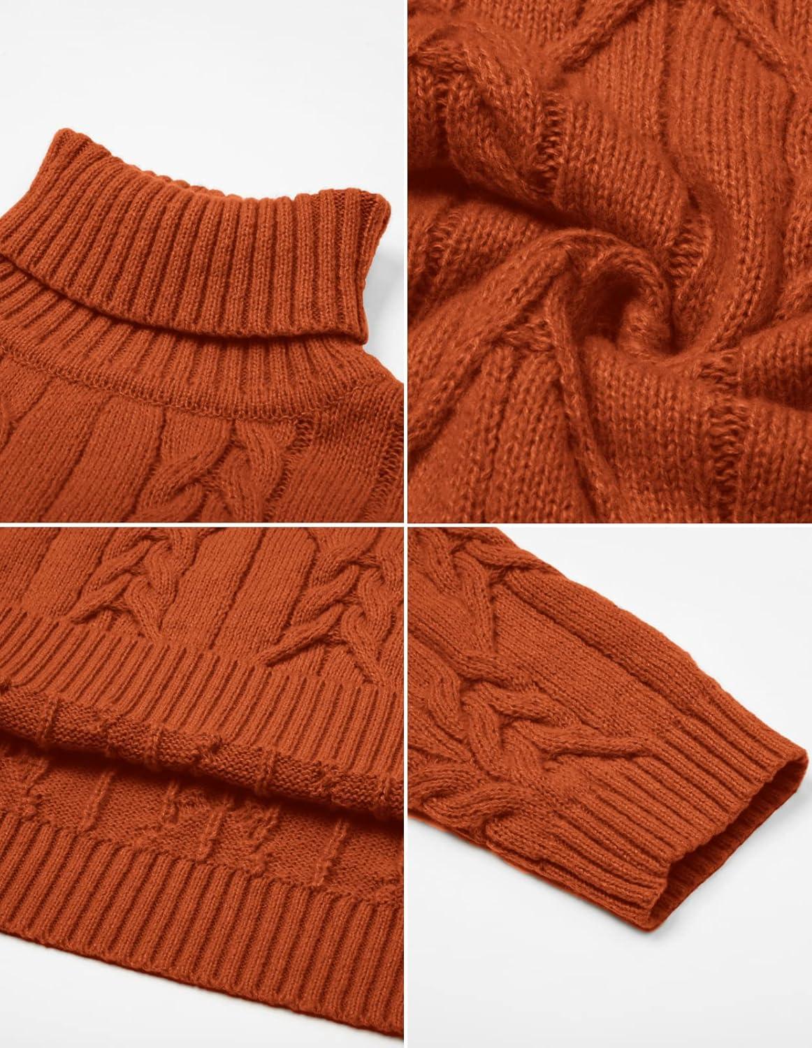 imageGRACE KARIN Men Turtleneck Sweater Long Sleeve Cable Knit Sweaters Slim Fit Mock Neck Twisted PulloverLight Rust Red