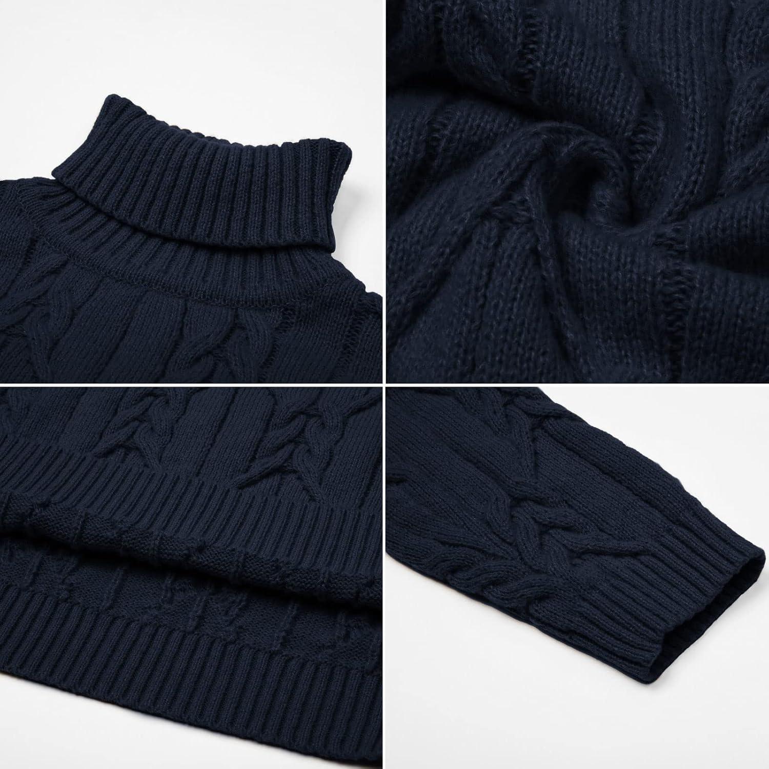 imageGRACE KARIN Men Turtleneck Sweater Long Sleeve Cable Knit Sweaters Slim Fit Mock Neck Twisted PulloverNavy