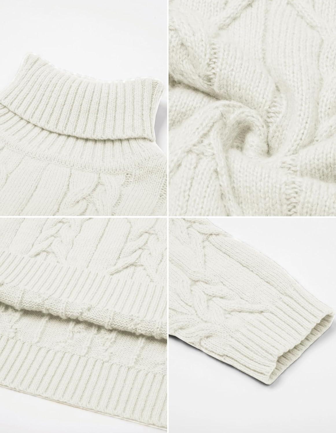 imageGRACE KARIN Men Turtleneck Sweater Long Sleeve Cable Knit Sweaters Slim Fit Mock Neck Twisted PulloverOffwhite