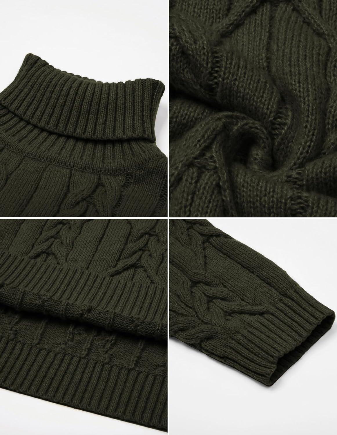 imageGRACE KARIN Men Turtleneck Sweater Long Sleeve Cable Knit Sweaters Slim Fit Mock Neck Twisted PulloverOlive Green