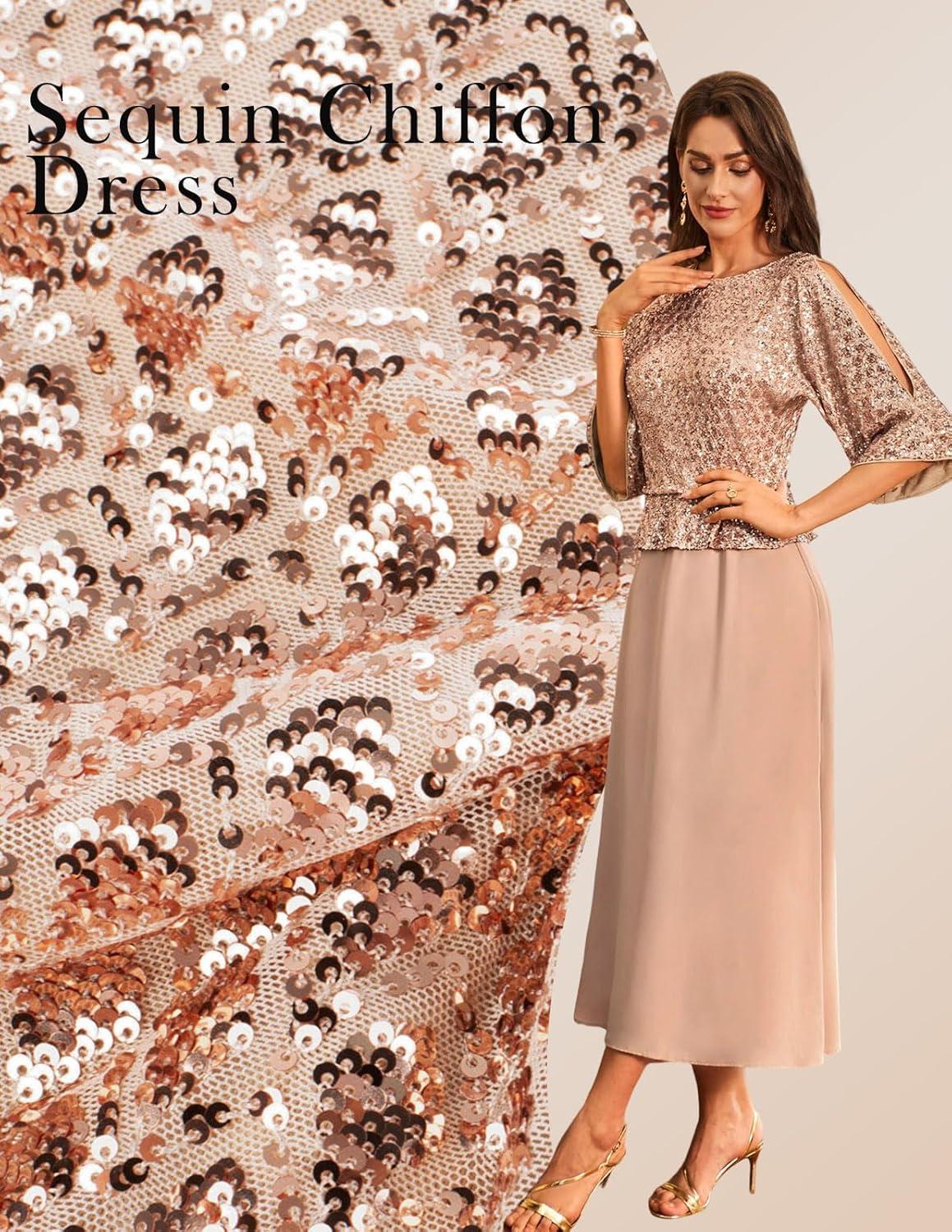 imageGRACE KARIN Mother of Bride Dresses 2025 34 Sleeve Sequin Dress Maxi Elegant Wedding Guest Dress Formal CocktailChampagne Gold