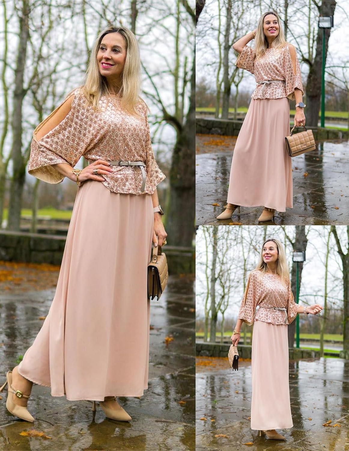 imageGRACE KARIN Mother of Bride Dresses 2025 34 Sleeve Sequin Dress Maxi Elegant Wedding Guest Dress Formal CocktailChampagne Gold