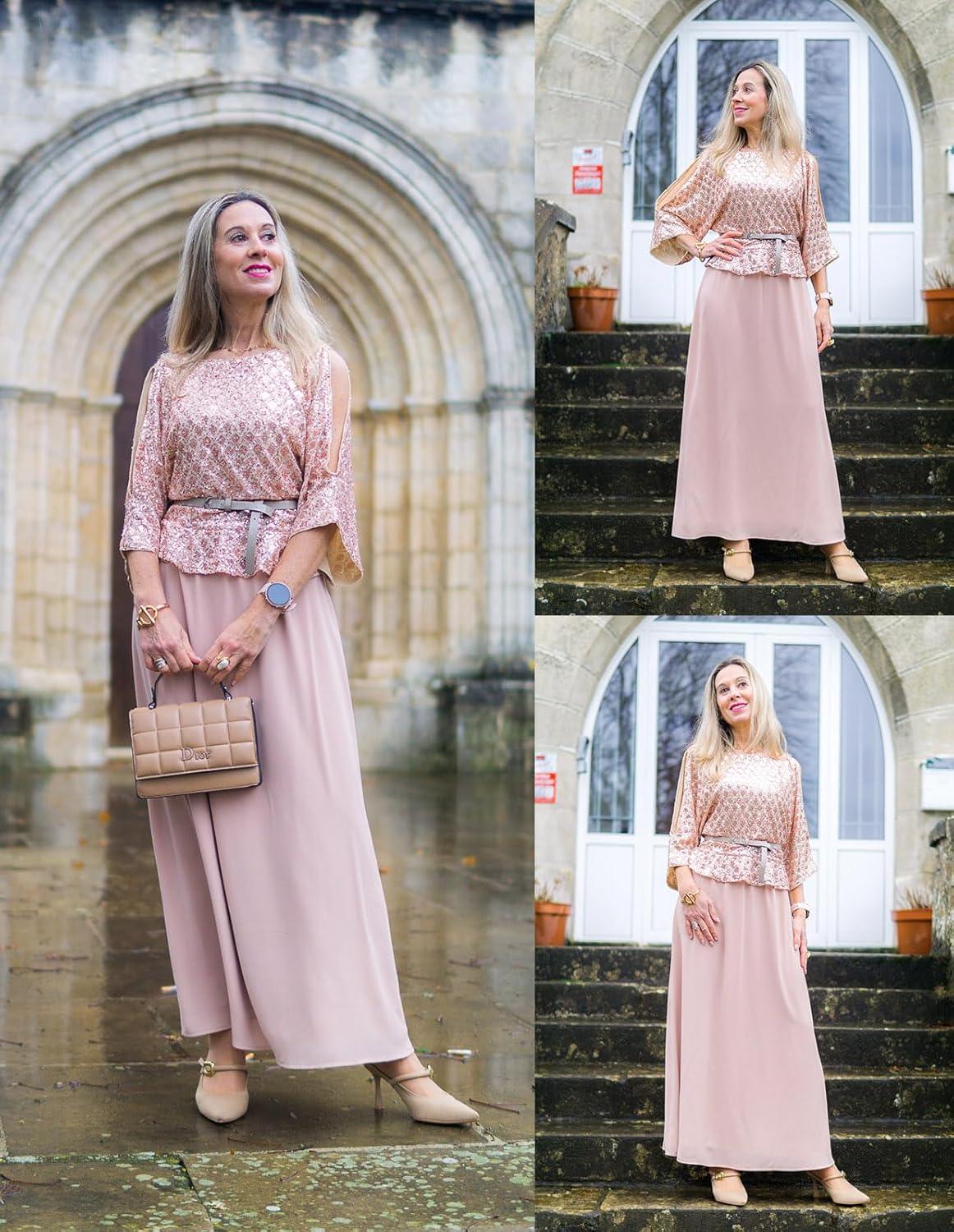 imageGRACE KARIN Mother of Bride Dresses 2025 34 Sleeve Sequin Dress Maxi Elegant Wedding Guest Dress Formal CocktailRose Pink