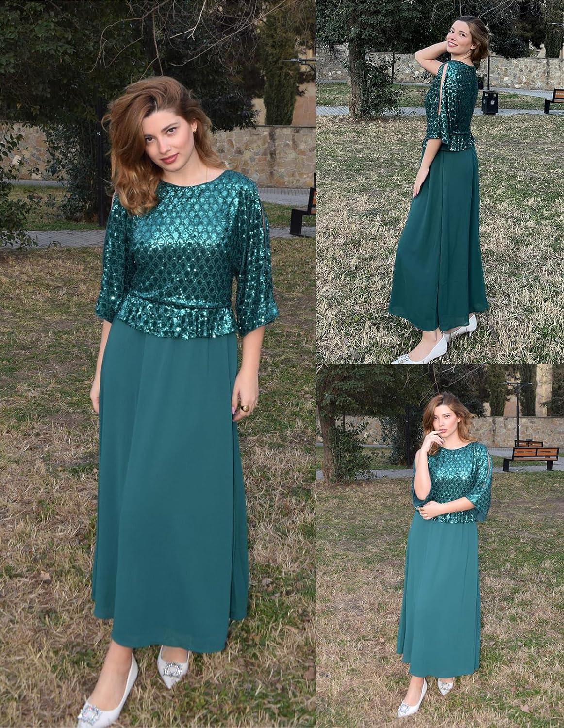 imageGRACE KARIN Mother of Bride Dresses 2025 34 Sleeve Sequin Dress Maxi Elegant Wedding Guest Dress Formal CocktailTeal Blue