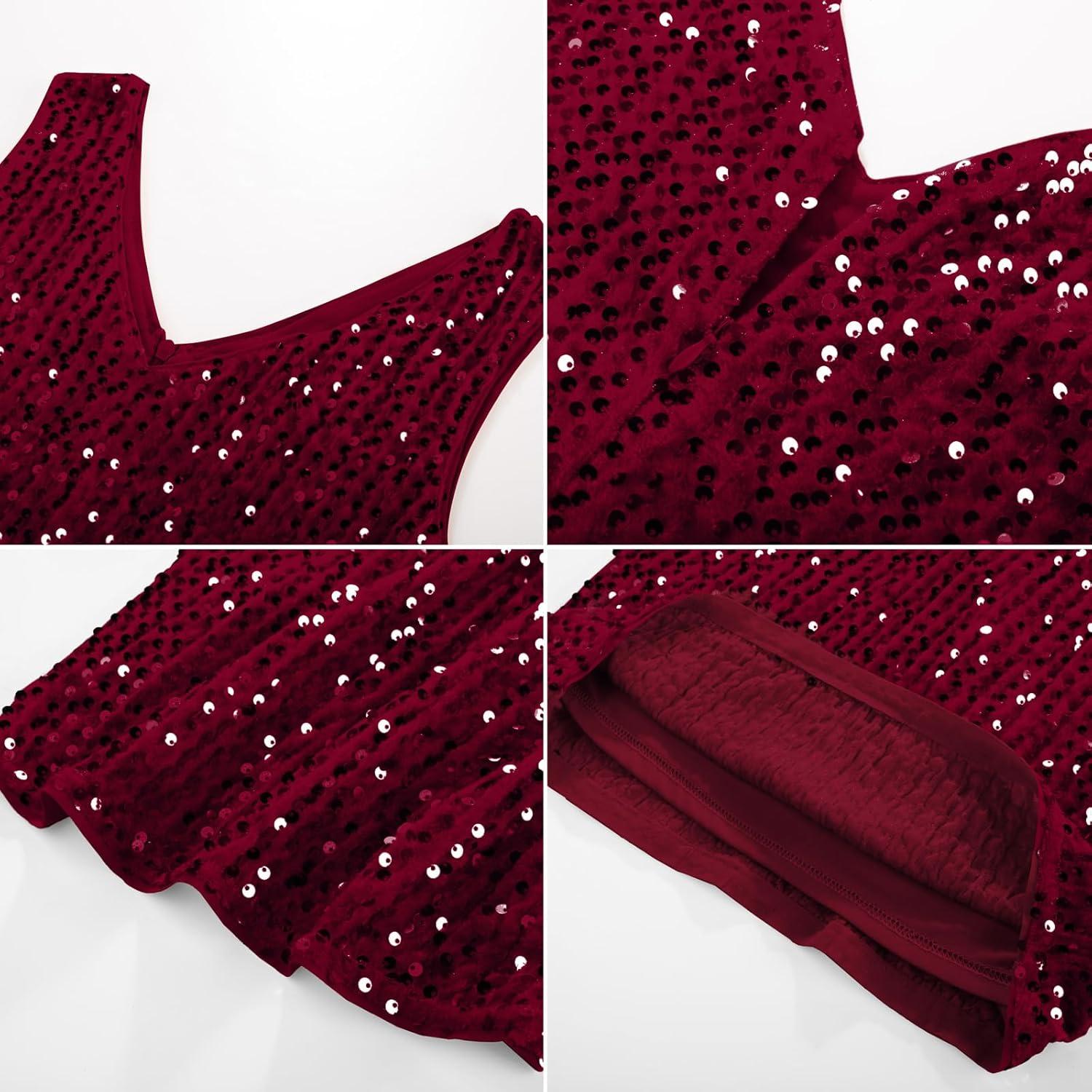 imageGRACE KARIN Sequin Dress for Women 2025 Sleeveless VNeck Sparkly Glitter Cocktail Party Club Bodycon DressWine Red