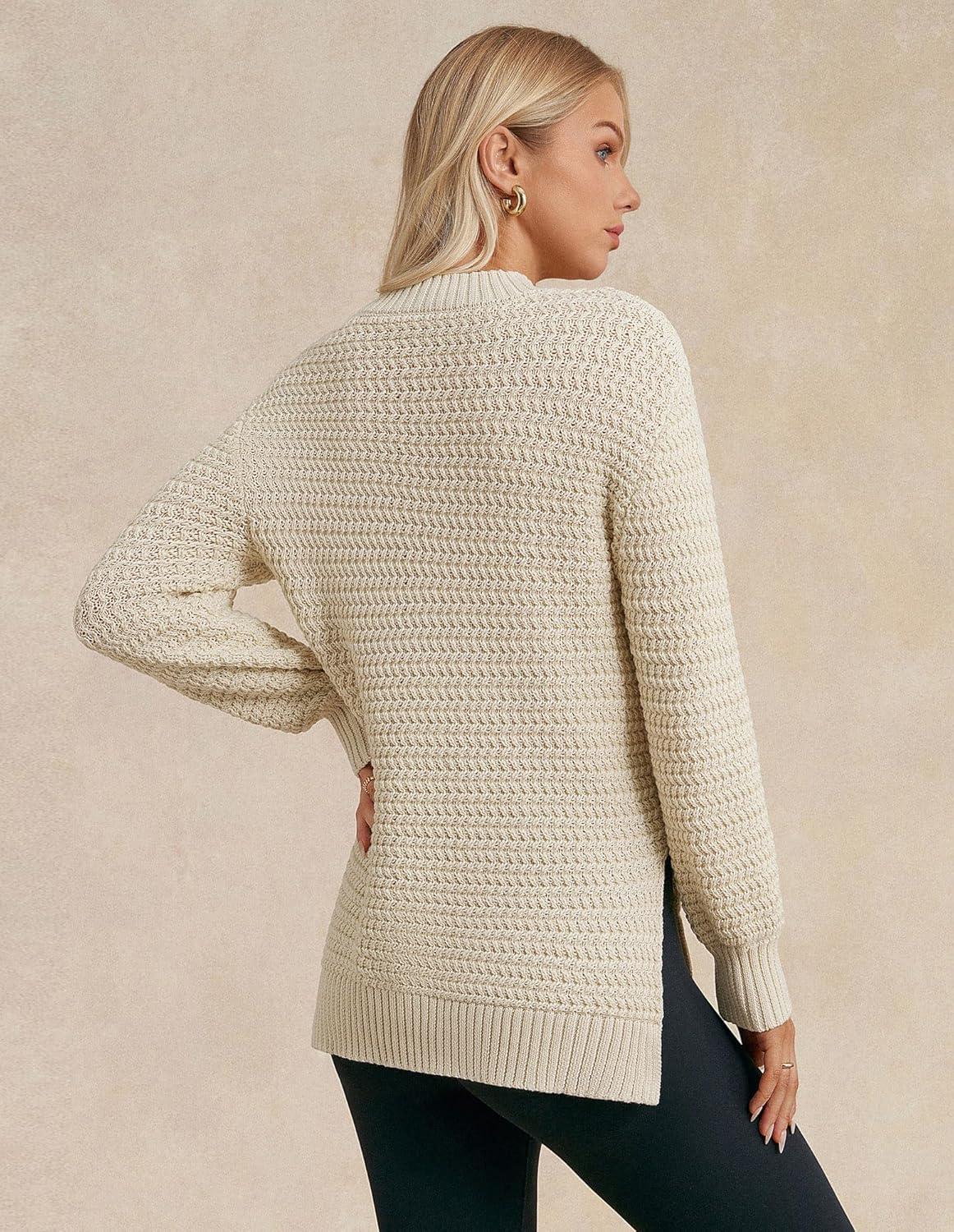 imageGRACE KARIN Women 2025 Fall Knit Sweaters Soft Long Sleeve Pullover Trendy Mock Neck Side Slit Loose Sweater TopsBeige