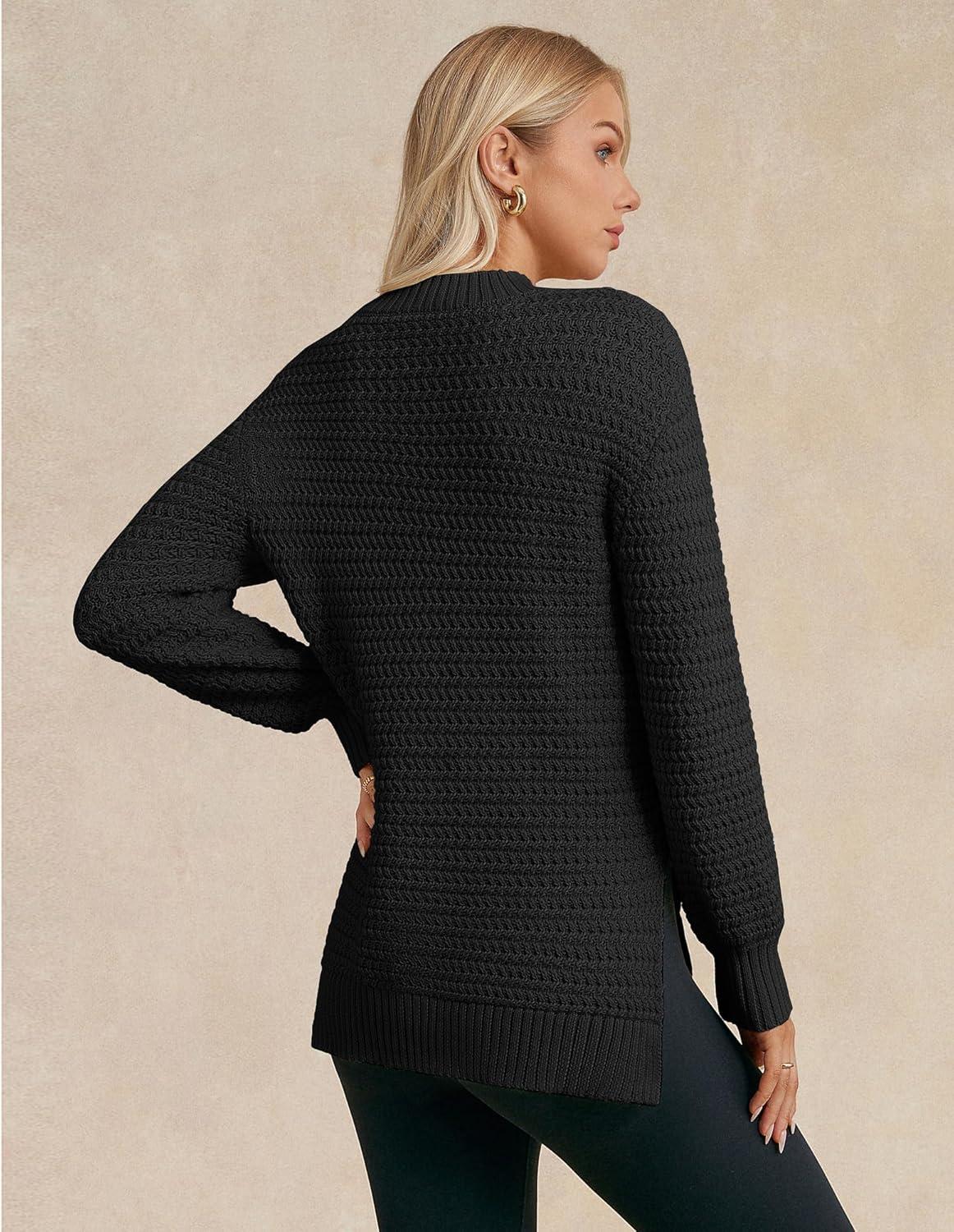 imageGRACE KARIN Women 2025 Fall Knit Sweaters Soft Long Sleeve Pullover Trendy Mock Neck Side Slit Loose Sweater TopsBlack