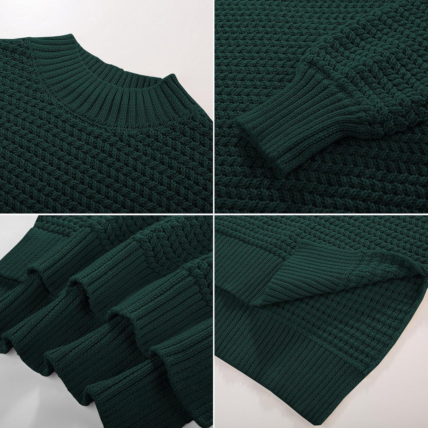 imageGRACE KARIN Women 2025 Fall Knit Sweaters Soft Long Sleeve Pullover Trendy Mock Neck Side Slit Loose Sweater TopsDark Green