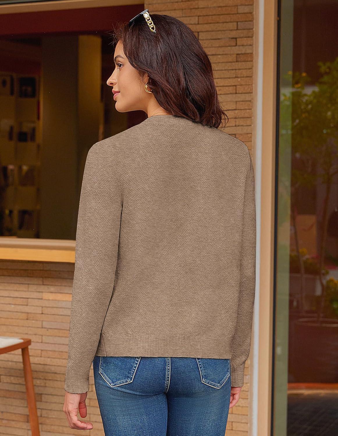 imageGRACE KARIN Women 2025 Tweed Cardigan Sweaters Casual Lightweight Cropped Cardigan Early Fall Fashion Knit Blazer OutfitsCamel