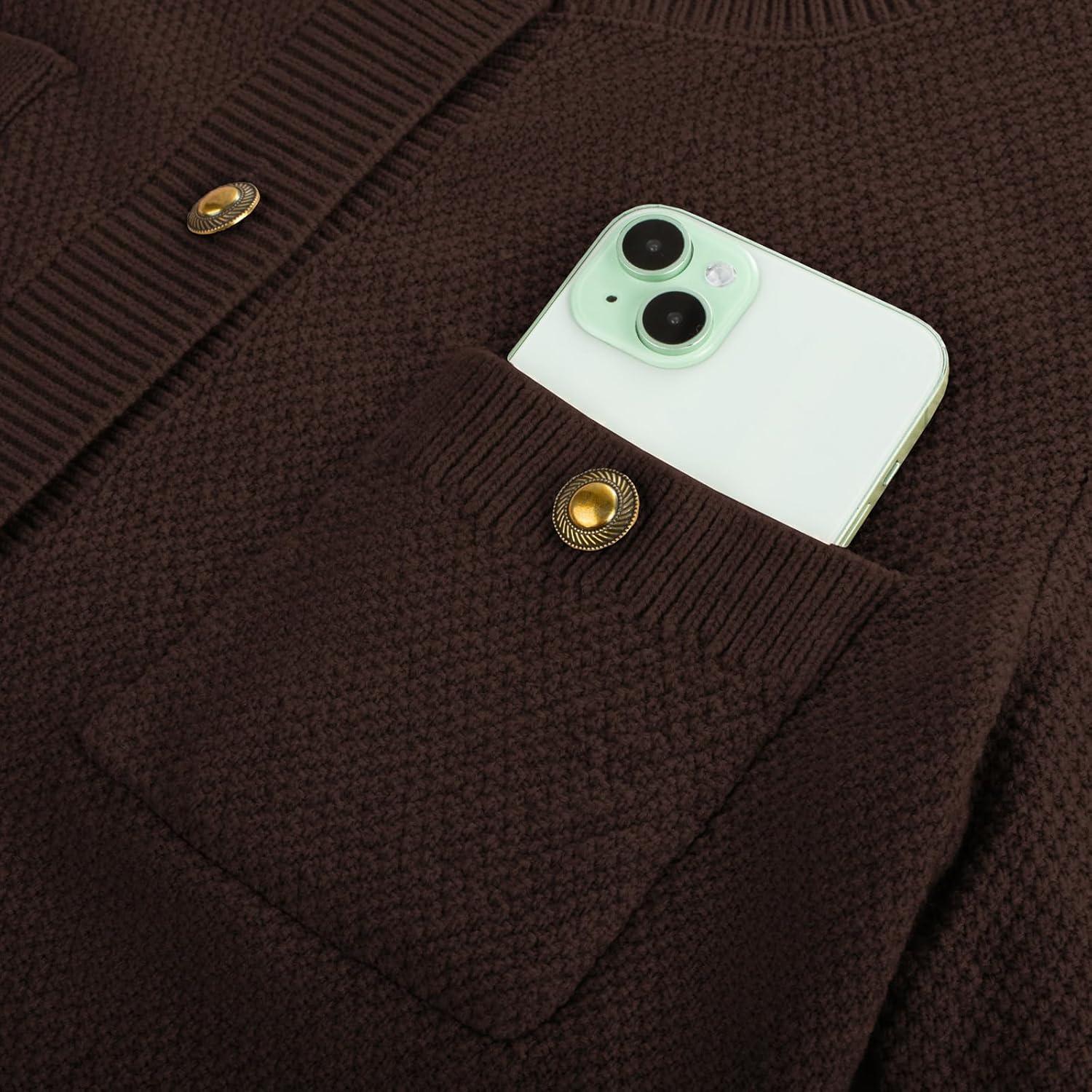 imageGRACE KARIN Women 2025 Tweed Cardigan Sweaters Casual Lightweight Cropped Cardigan Early Fall Fashion Knit Blazer OutfitsCoffee Brown