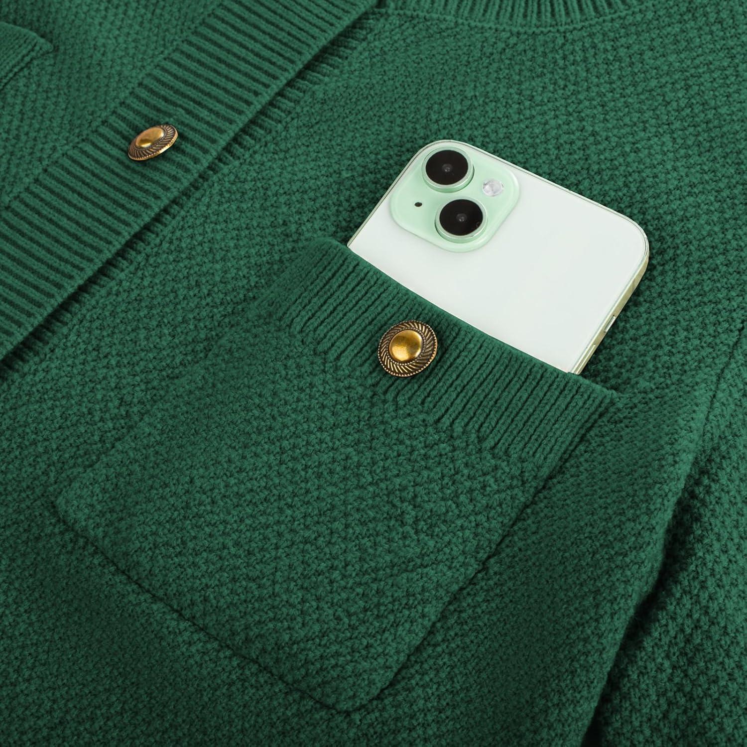 imageGRACE KARIN Women 2025 Tweed Cardigan Sweaters Casual Lightweight Cropped Cardigan Early Fall Fashion Knit Blazer OutfitsGreen