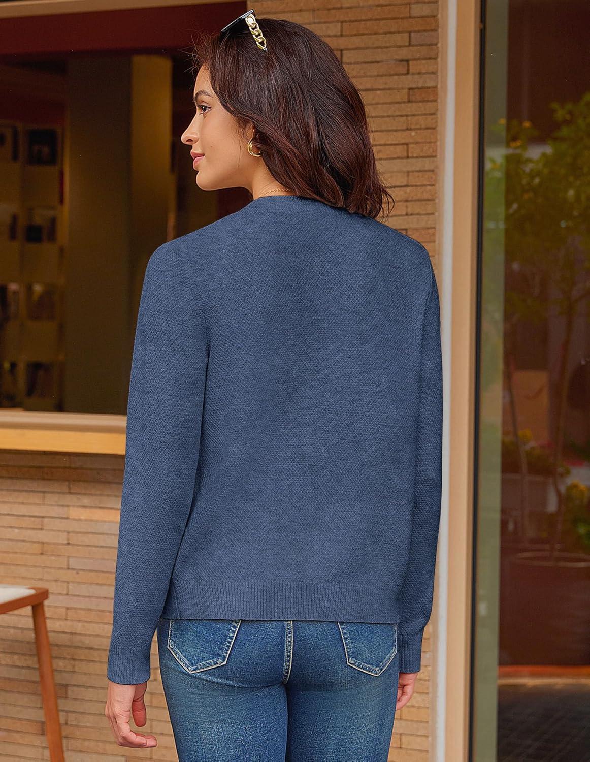imageGRACE KARIN Women 2025 Tweed Cardigan Sweaters Casual Lightweight Cropped Cardigan Early Fall Fashion Knit Blazer OutfitsGrey Blue