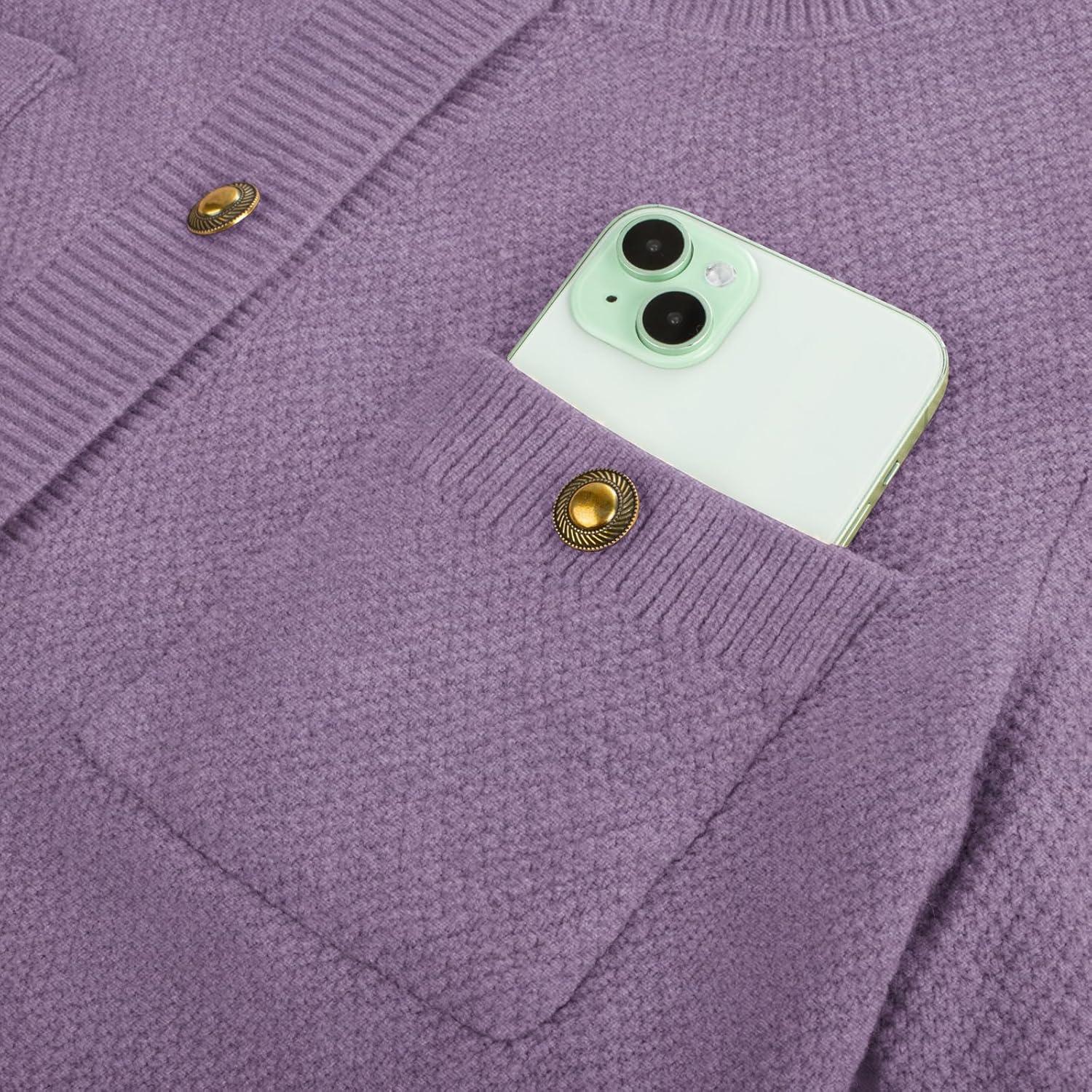 imageGRACE KARIN Women 2025 Tweed Cardigan Sweaters Casual Lightweight Cropped Cardigan Early Fall Fashion Knit Blazer OutfitsPurple