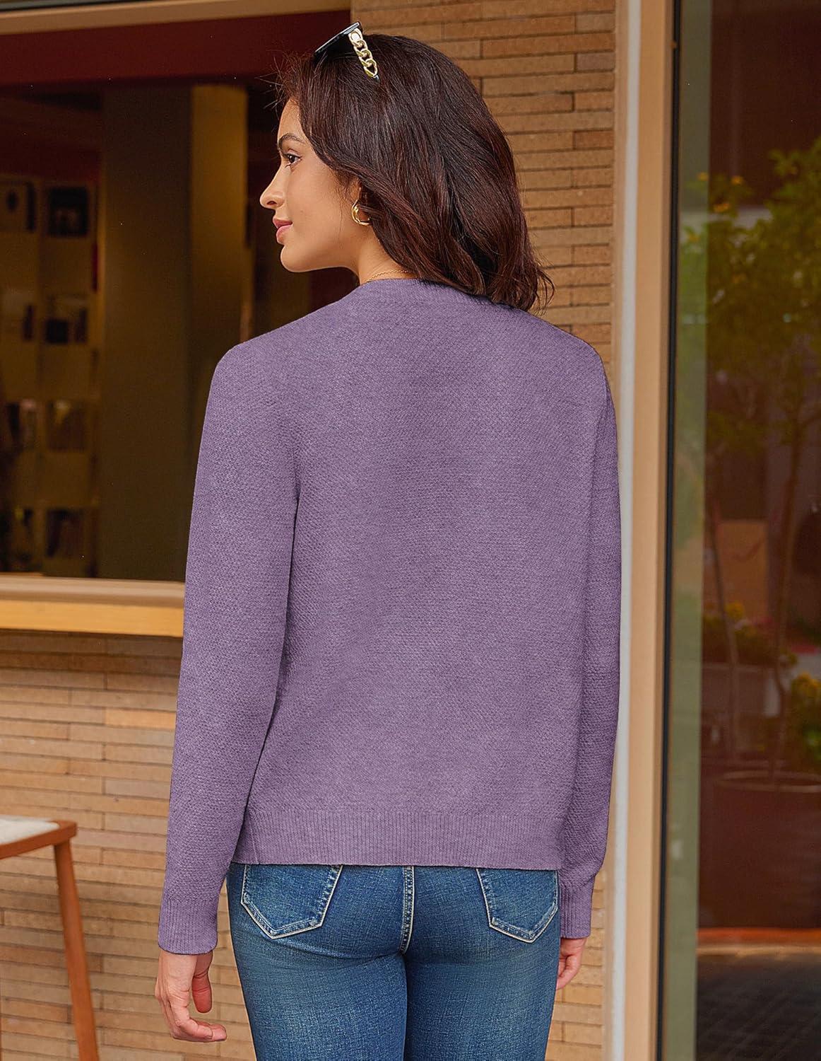 imageGRACE KARIN Women 2025 Tweed Cardigan Sweaters Casual Lightweight Cropped Cardigan Early Fall Fashion Knit Blazer OutfitsPurple